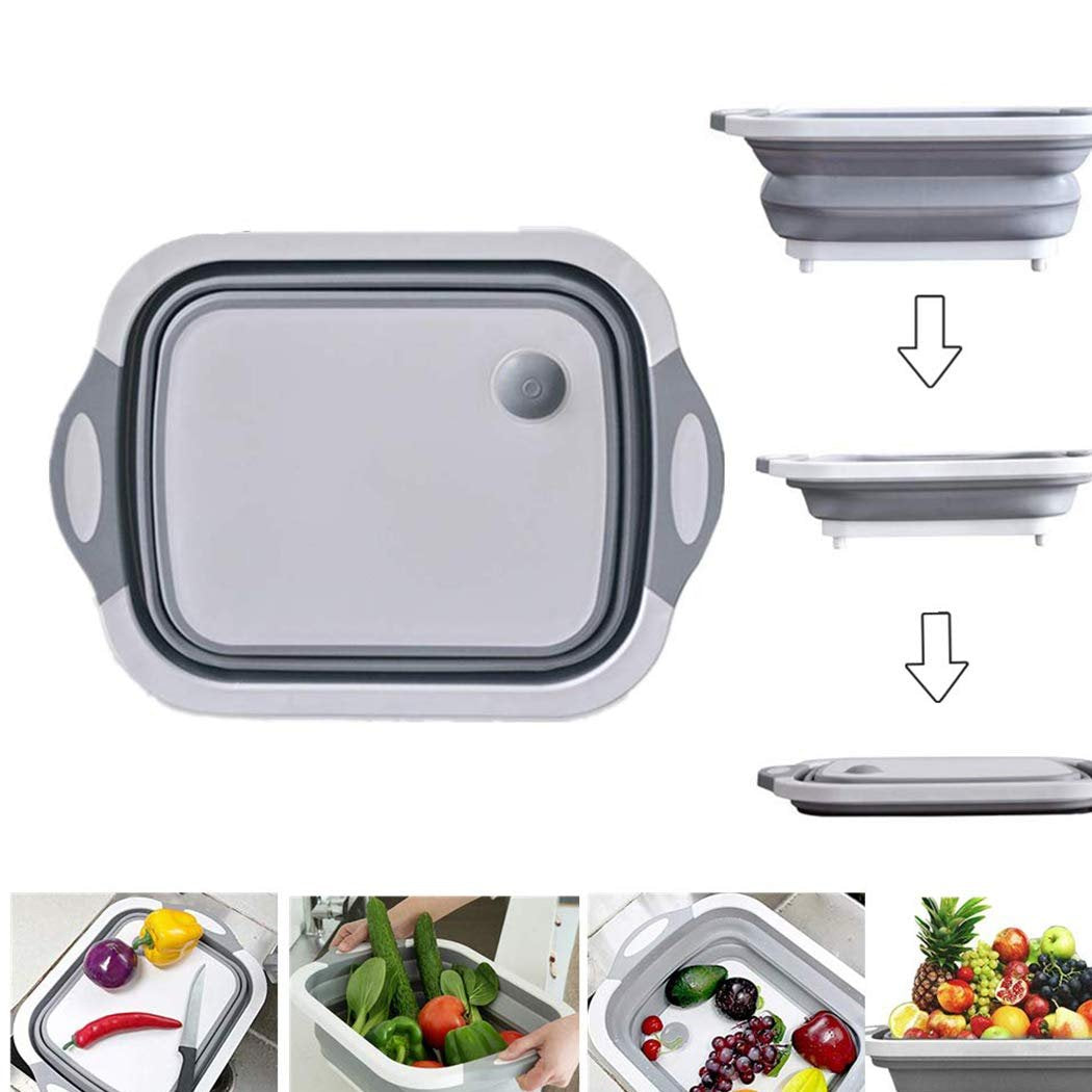 0098b (Brown Box) Foldable Chopping Board Dish Rack Washing Bowl Draining Basket 3in1 Multi-function