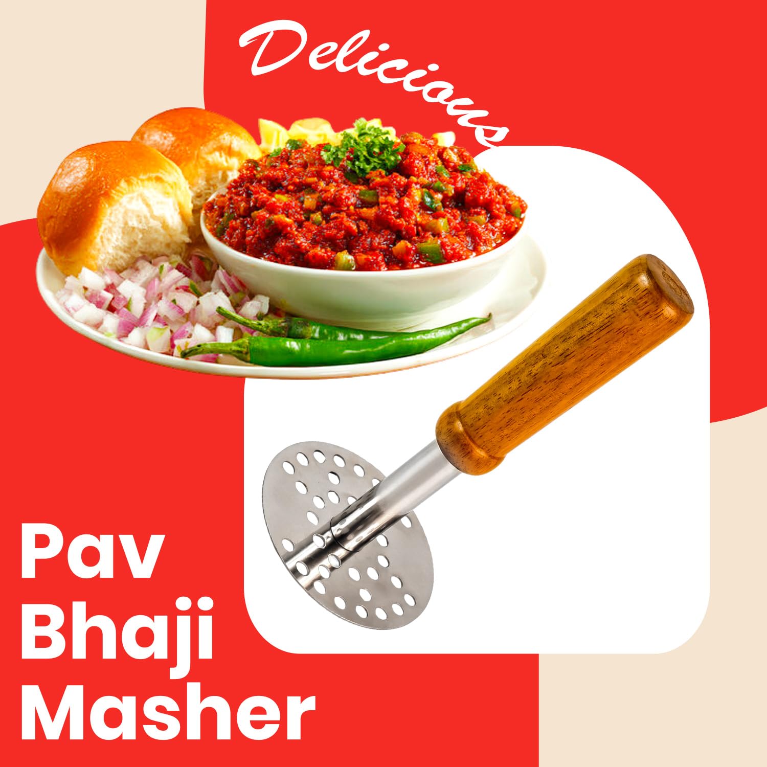 Combo of Steel Potato Masher & Power-Free Blender – Easy-to-Use Manual Kitchen Tools for Mashing, Blending, and Cooking | Essential Set for Smoothies, Sauces, and Mashed Potatoes