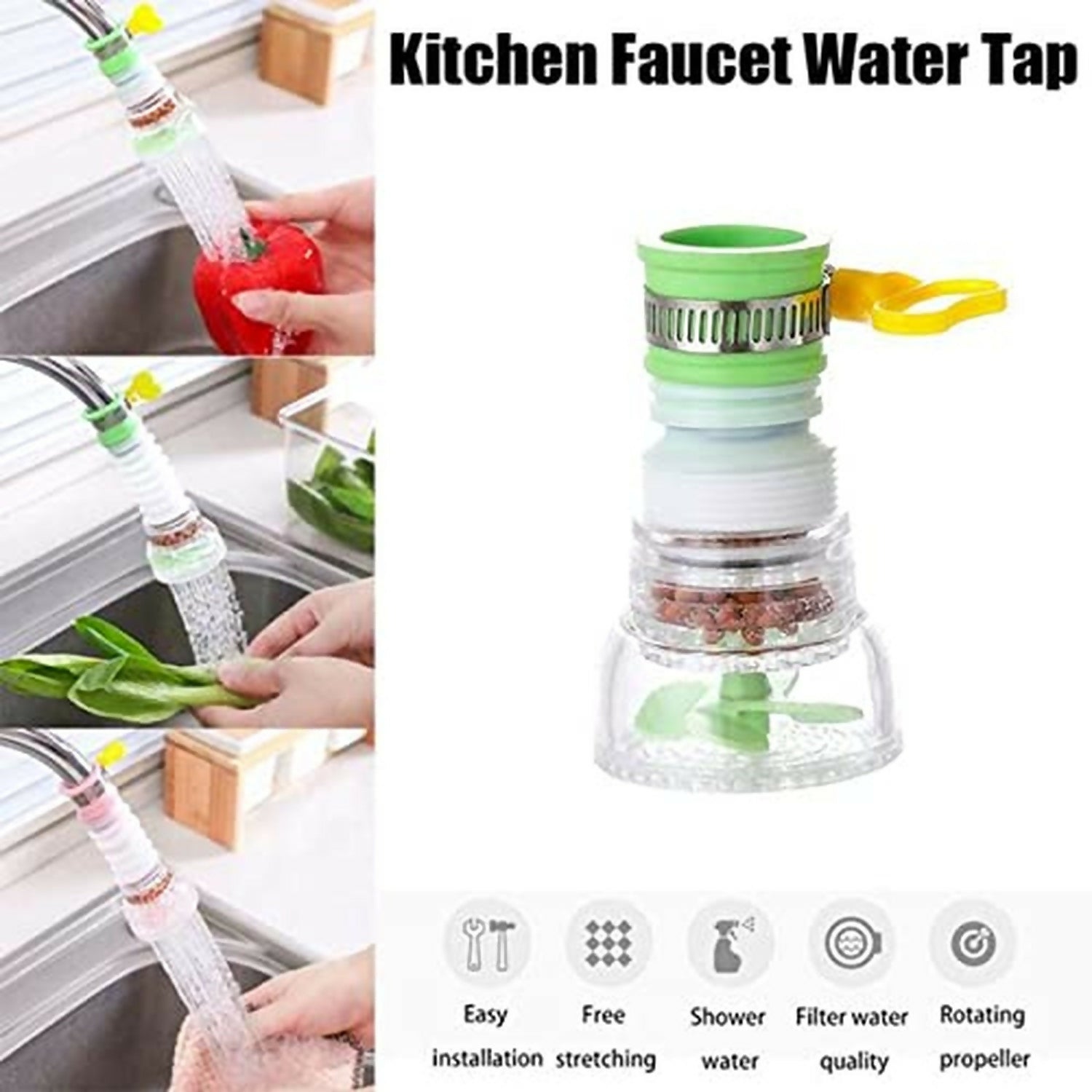 Kitchen Faucet Water Tap Filter with Rotating Shower Head for Sink