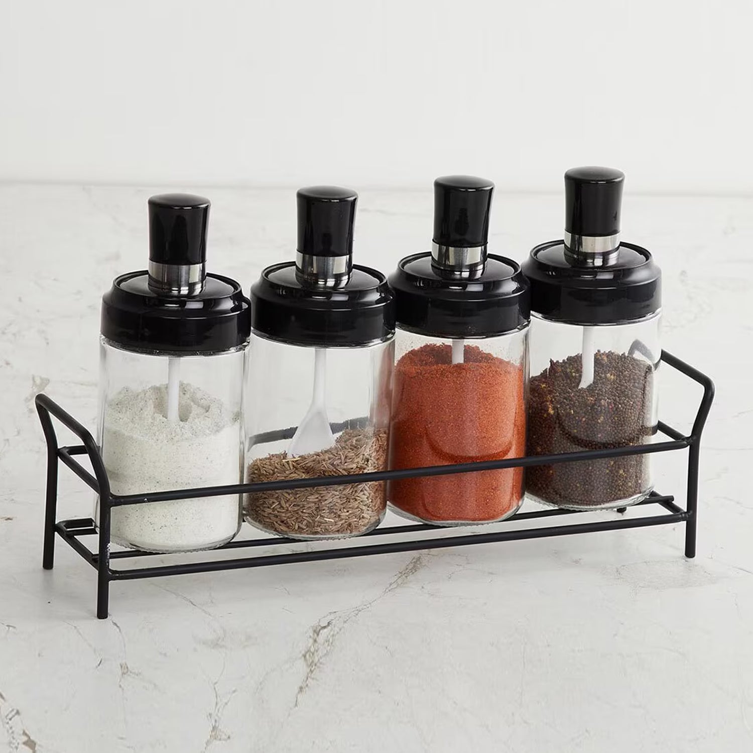 10011 Transparent Glassoil Dispenser 500 Ml Bottle Set Of 2 Spice Jar 250 Ml Set Of 3 Oil Bottle For Kitchen Oil Vinegar Storage Glass Bottle Glass Container For Spice Masala (5 Pcs Set)