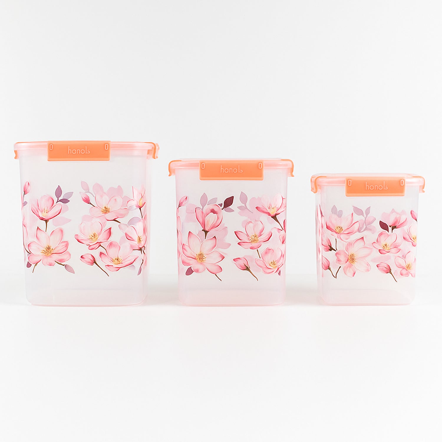 Square 3 Pcs Floral Printed Airtight Storage Container Set Approx 2.8 Ltr 4.5 Ltr 6.9 Ltr (3 Pcs Set)