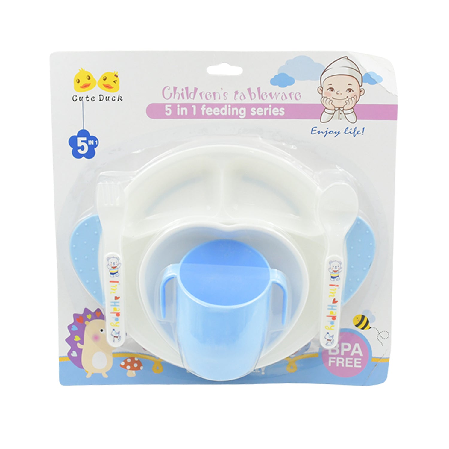 8176 5in1 Baby Feeding Set For Kids And Toddlerschildren Children Dinnerware Set - Feeding Set For Kids Cartoon Design Plate Cup Spoon Fork Tableware Cutlery For Kids Microwave Dishwasher Safe (5 Pcs Set)