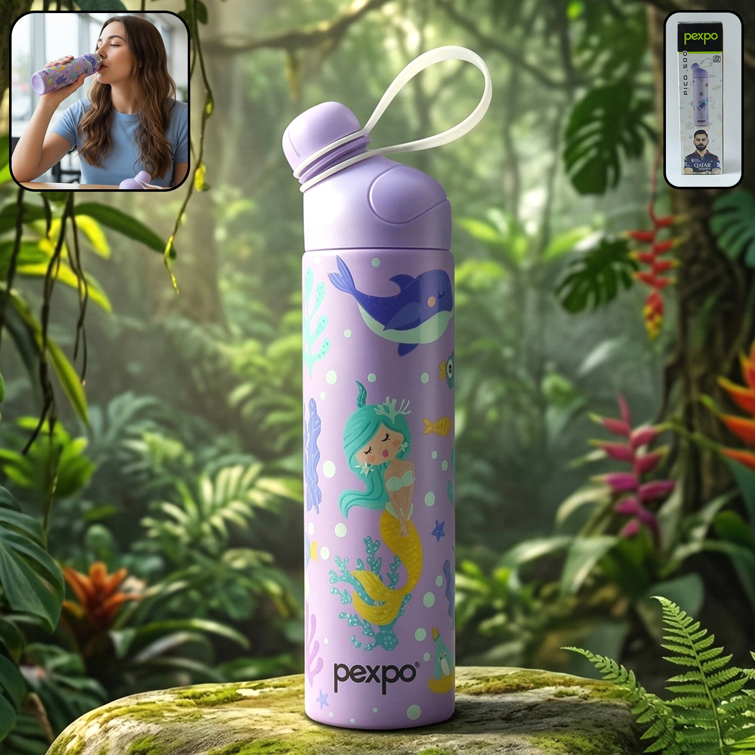 Pexpo Pico Art Printed Hot Cold Insulated Stainless Steel Water Bottle 500 Ml