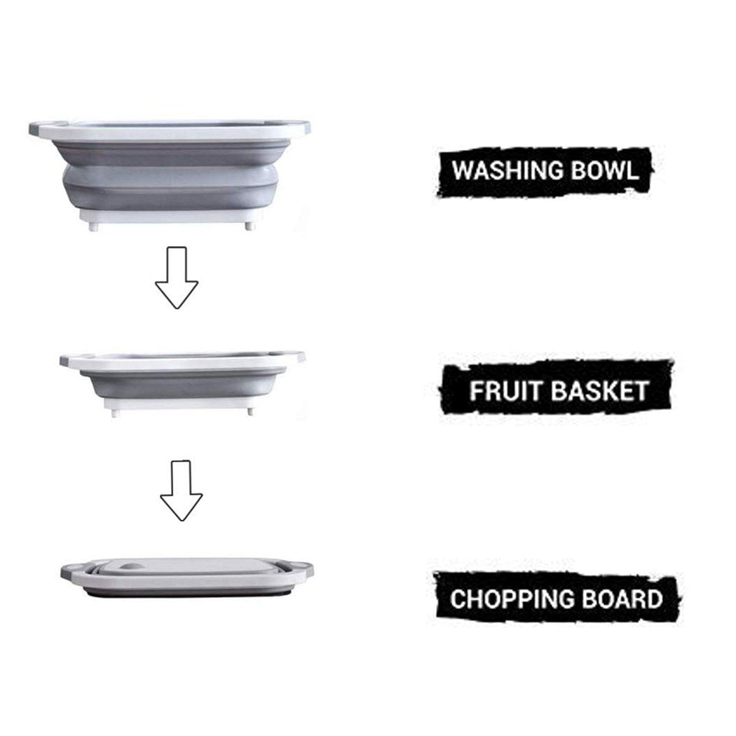 0098b (Brown Box) Foldable Chopping Board Dish Rack Washing Bowl Draining Basket 3in1 Multi-function