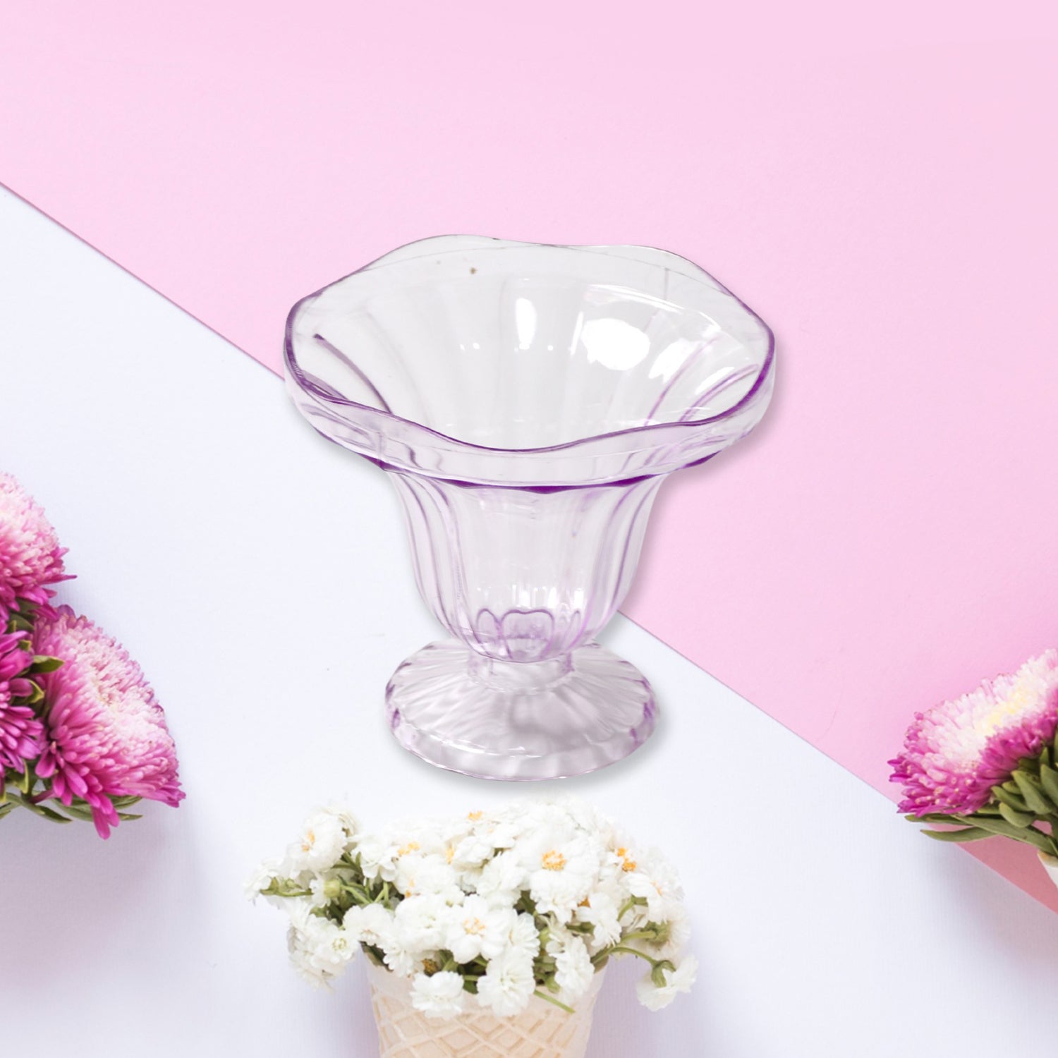 8216 Crystal Plastic Ice-cream Bowl Home Kitchen Serving Platter Or Dessert Cup For Sundae Sweets Snacks Fruit Pudding Nuts Or Dip Serving Bowls (Crystal Cups Set Of 6)