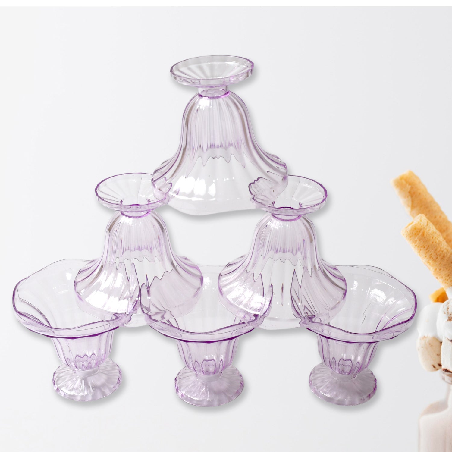 8216 Crystal Plastic Ice-cream Bowl Home Kitchen Serving Platter Or Dessert Cup For Sundae Sweets Snacks Fruit Pudding Nuts Or Dip Serving Bowls (Crystal Cups Set Of 6)