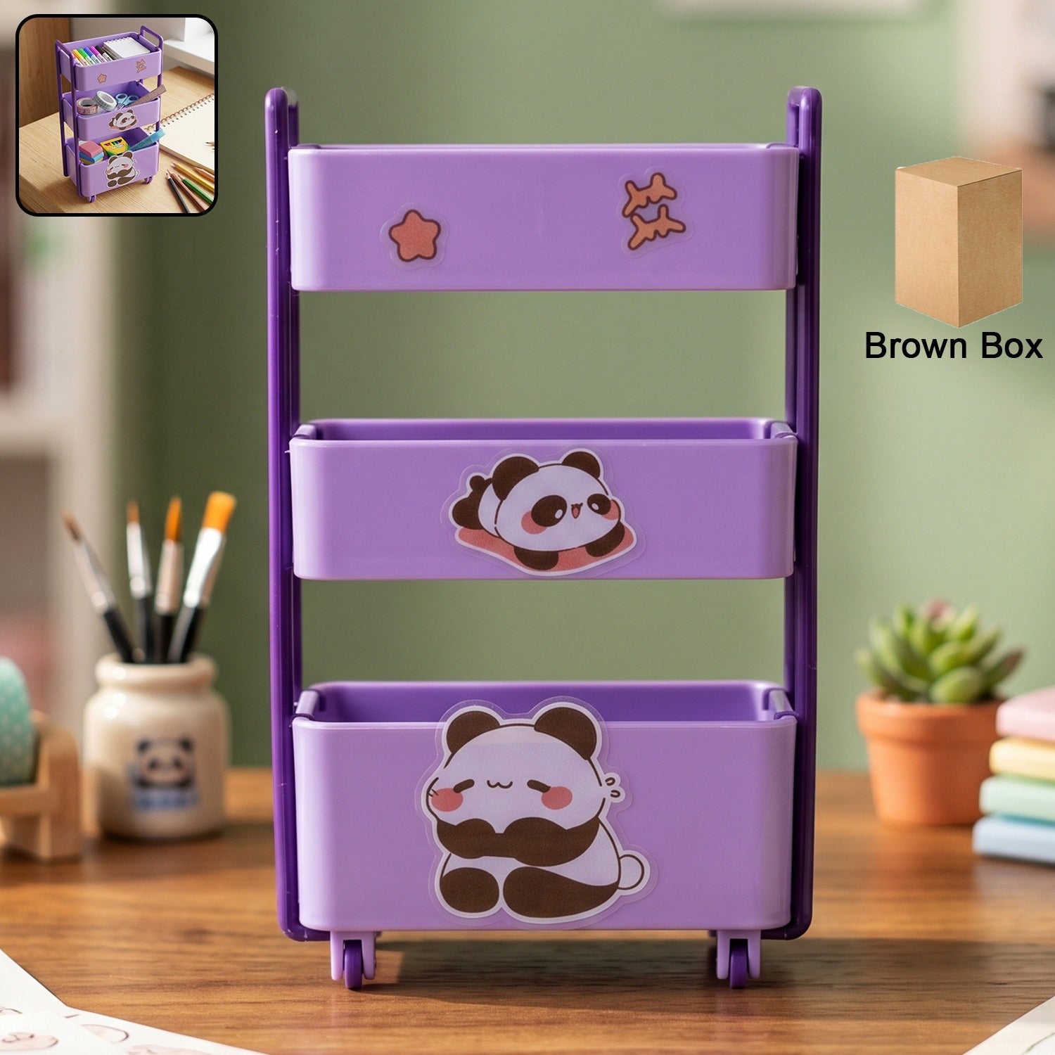 Mini 3 Layer Storage Trolley With Wheels Desk Organizer For Stationery (1 Pc)
