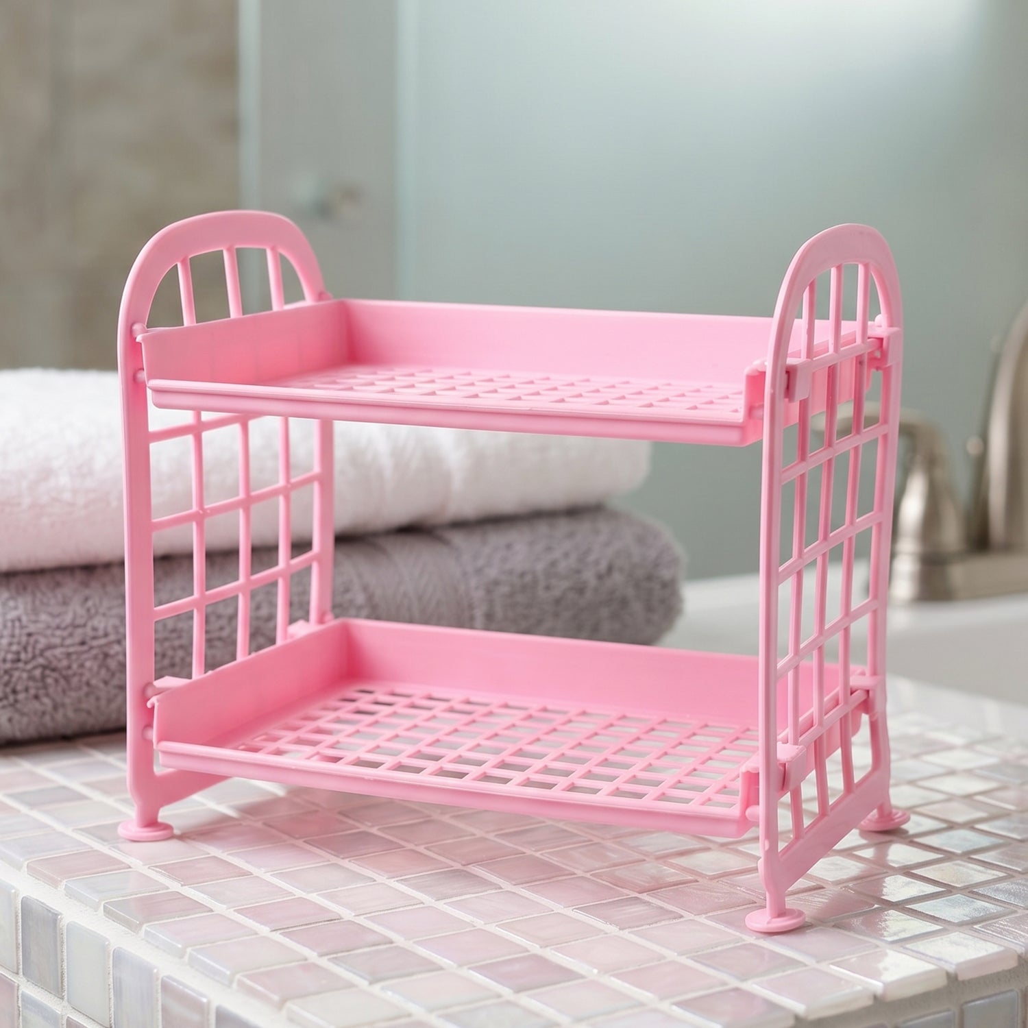 2 Layer Small Plastic Rack Multipurpose Storage Organizer Shelf Kitchen (1 Pc)
