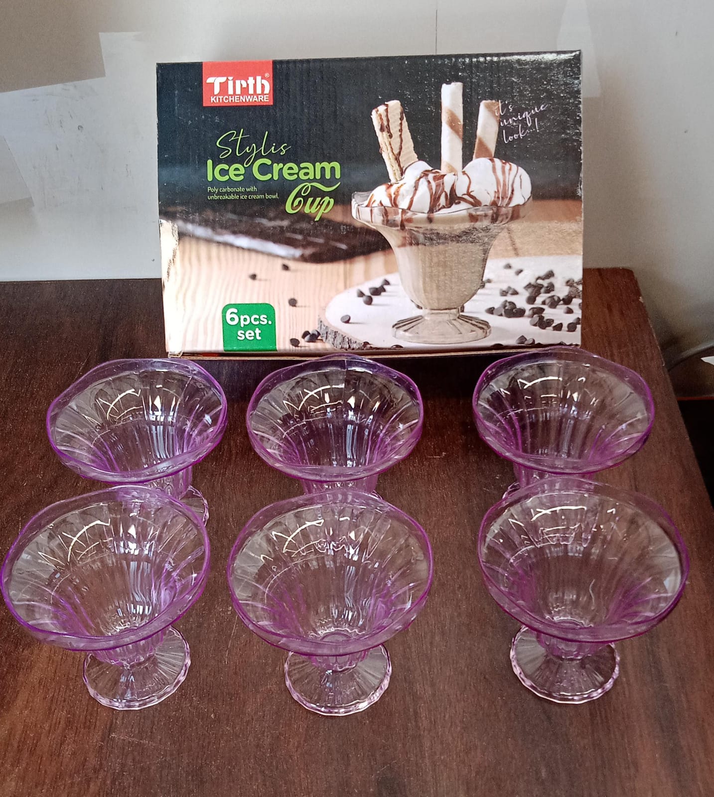 8216 Crystal Plastic Ice-cream Bowl Home Kitchen Serving Platter Or Dessert Cup For Sundae Sweets Snacks Fruit Pudding Nuts Or Dip Serving Bowls (Crystal Cups Set Of 6)