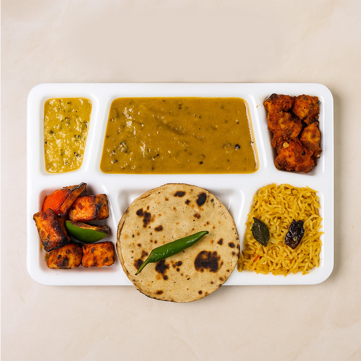 Plastic Multi-compartment Meal Serving Tray 3-section Rectangular Dining Plate (1 Pc Black)