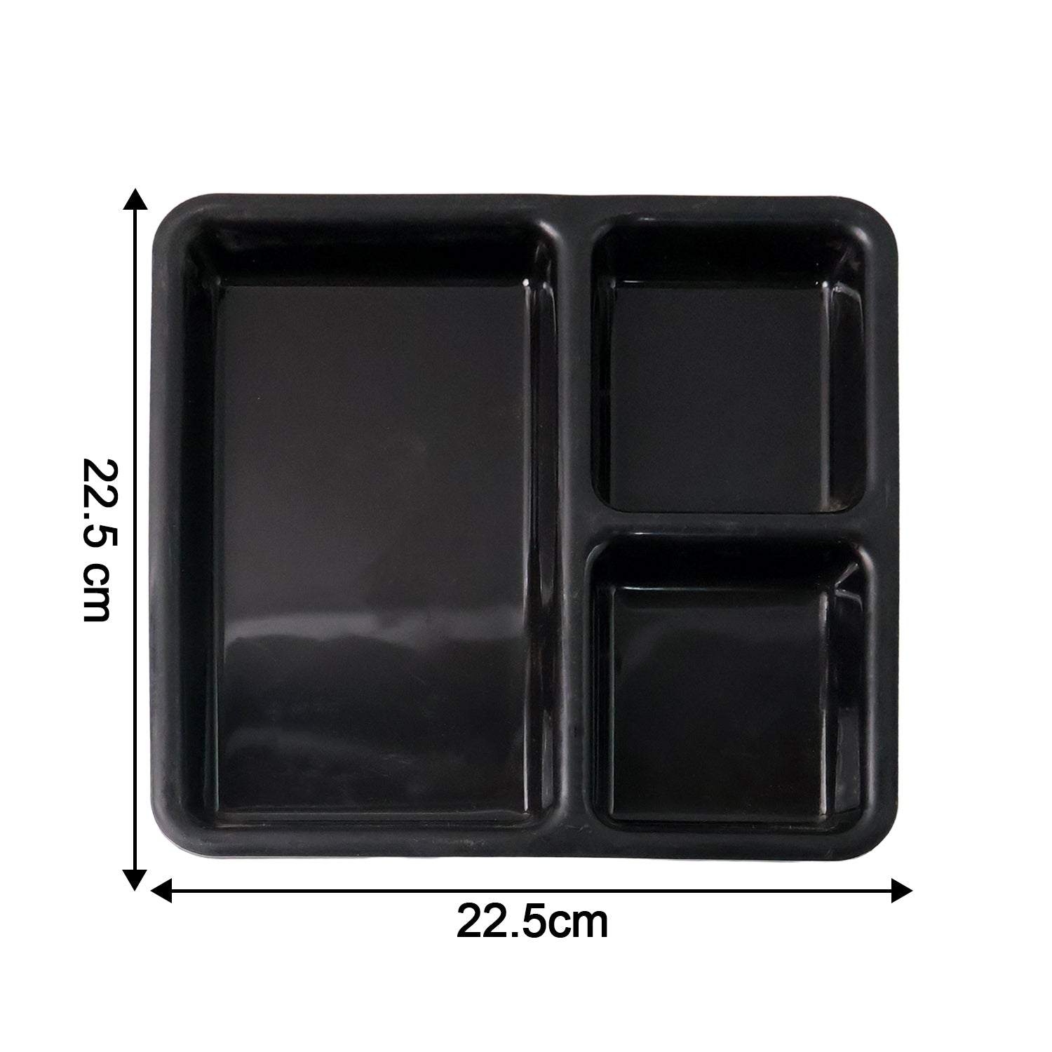 Plastic Multi-compartment Meal Serving Tray 3-section Rectangular Dining Plate (1 Pc Black)