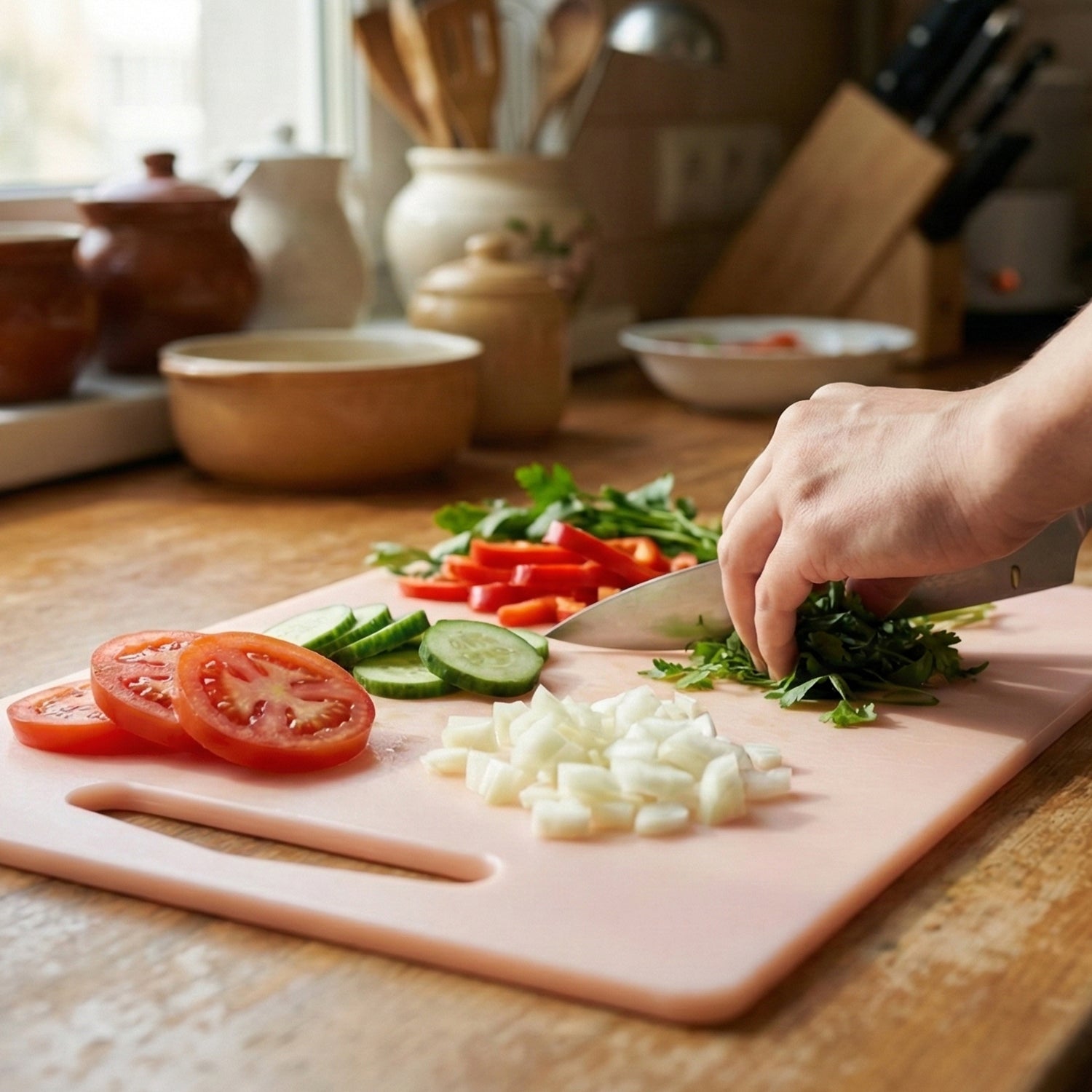 Plastic Chopping Board With Handle (30x20 Cm)