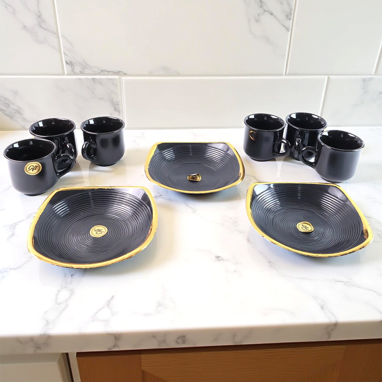 8237 Sweet Buzz Ceramic Tea Cups Mug Set With Seashell Shape Serving Bowl Milk Cup Coffee Cup Tea Cup Breakfast Cup Drinking Mug Or Outdoor For Household Gift For Birthday Wedding Party (8 Pcs Set)