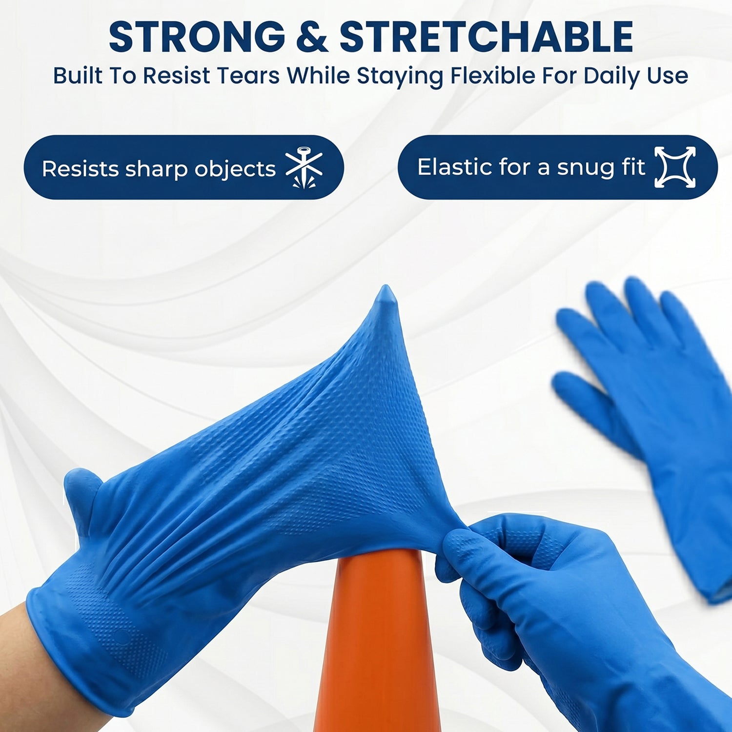 Large Blue Cleaning Rubber Gloves Reusable Kitchen Dishwashing (1 Pair)