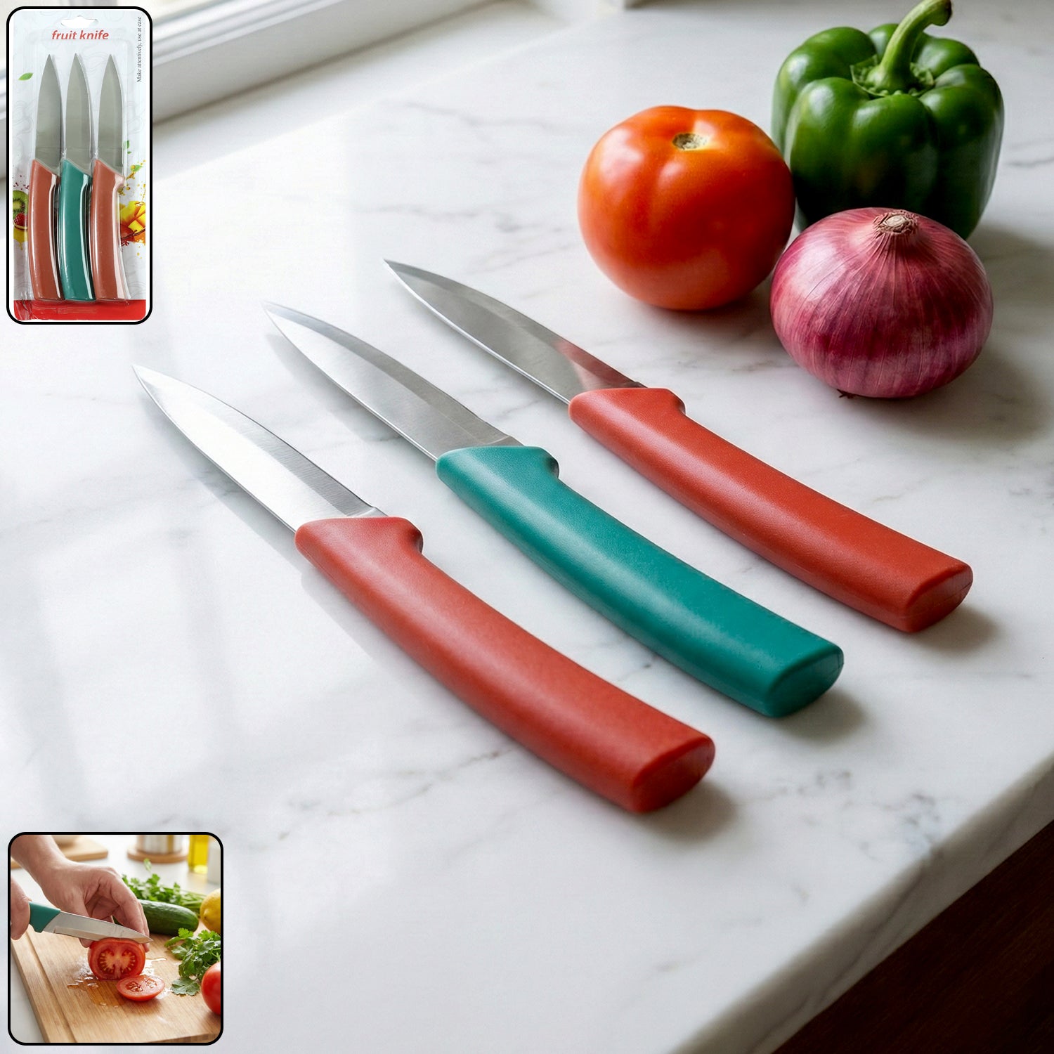 Multipurpose Kitchen Fruit Vegetable Cutting Knife Set (Pack Of 3)