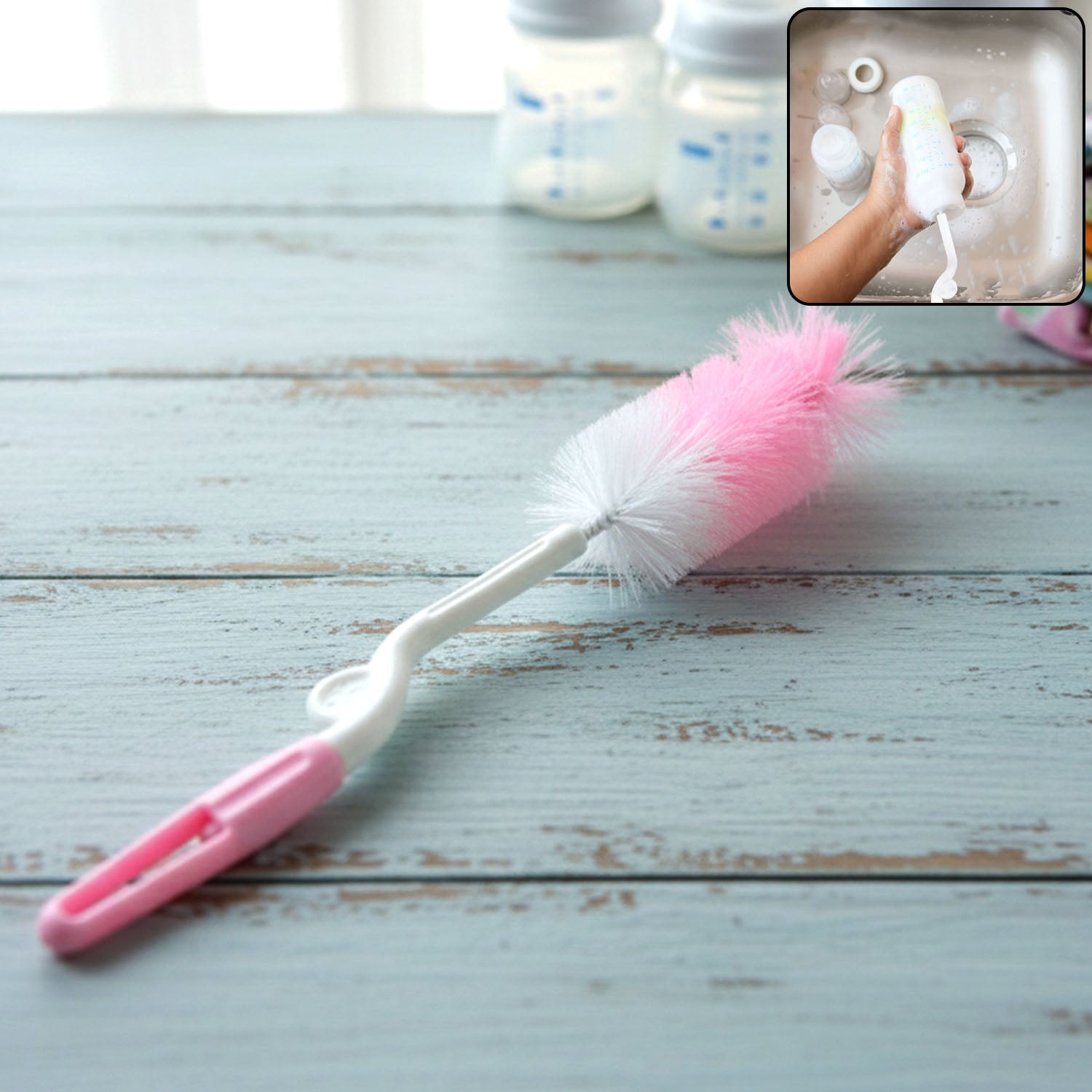 Bottle Nipple Cleaning Brush With 360 Rotary Handle (1 Pc)