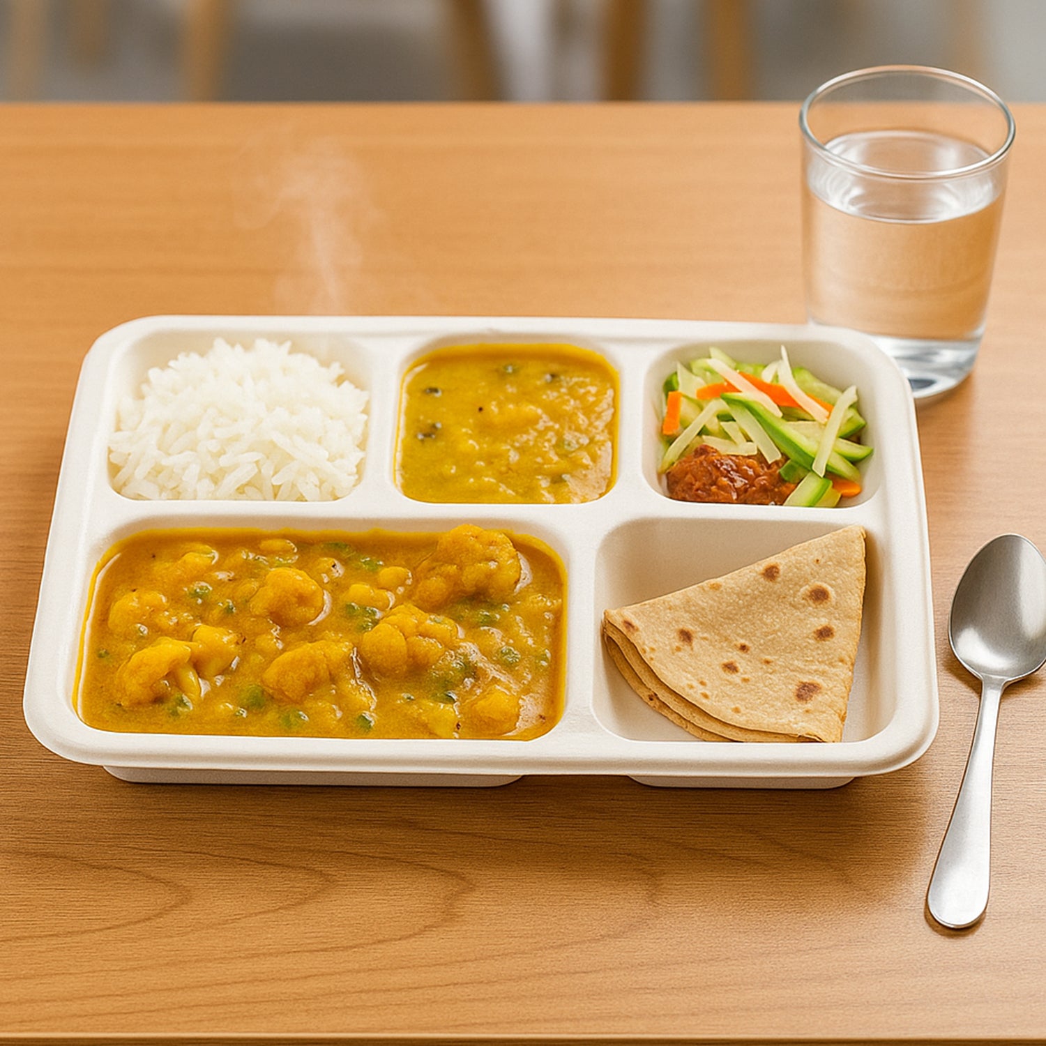 5-compartment Rectangle Lunch Compostable Bagasse Plate 10 Pcs Pack