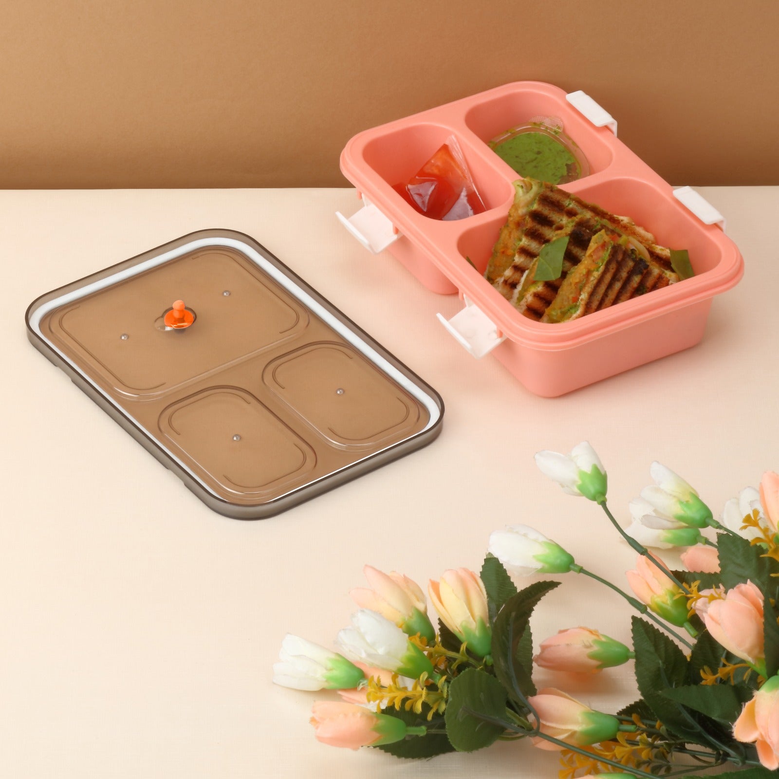5627 Plastic Lunch Box For Kids Lunch Box For Kids 3 Compartment Insulated Lunch Box Tiffin Box For Boys Girls School Office Men (3 Compartment Lunch Box)