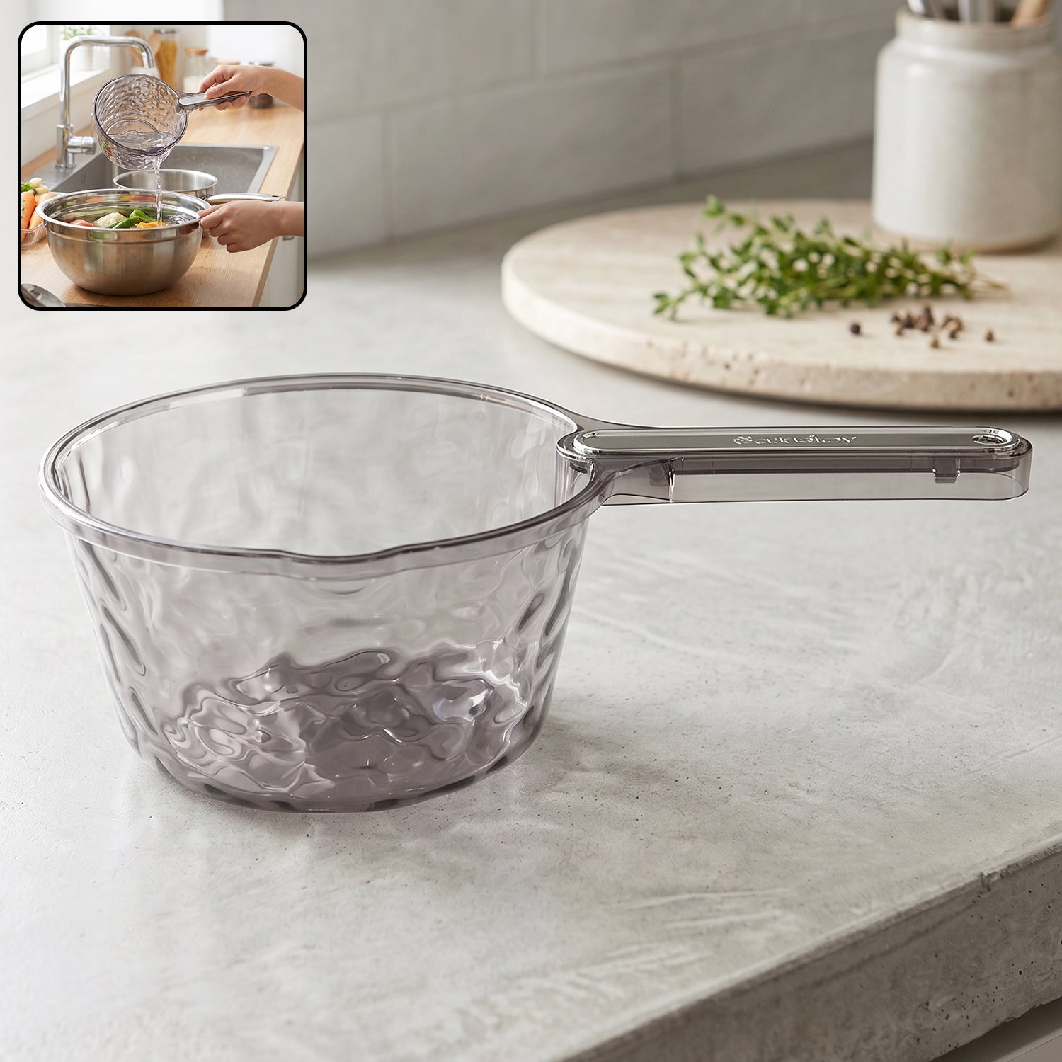 Transparent Plastic Water Dipper Scoop With Handle For Bathroom (1 Pc)