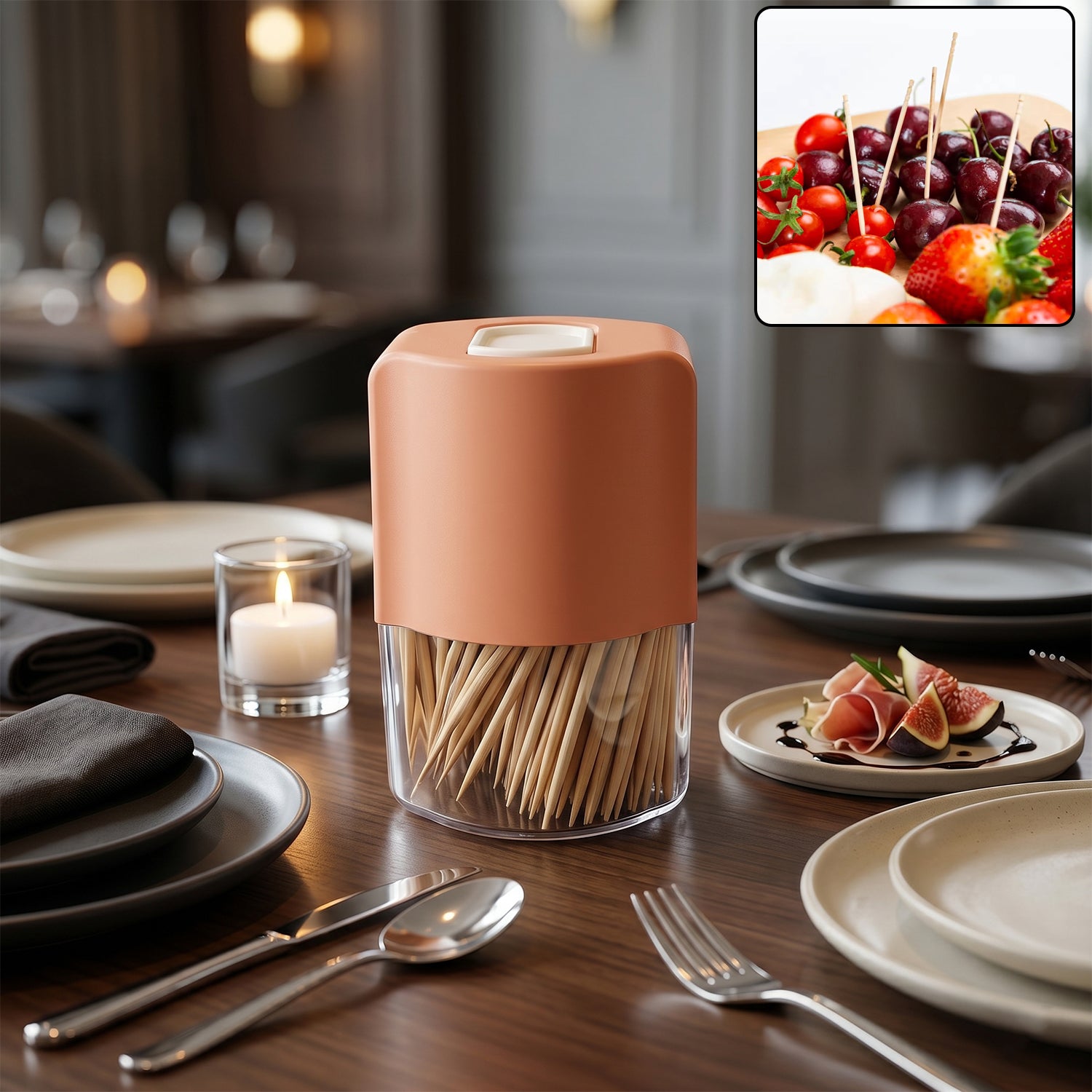 Toothpick Dispenser Box Set Automatic Pop-up Holder For Dining Table (1 Set)