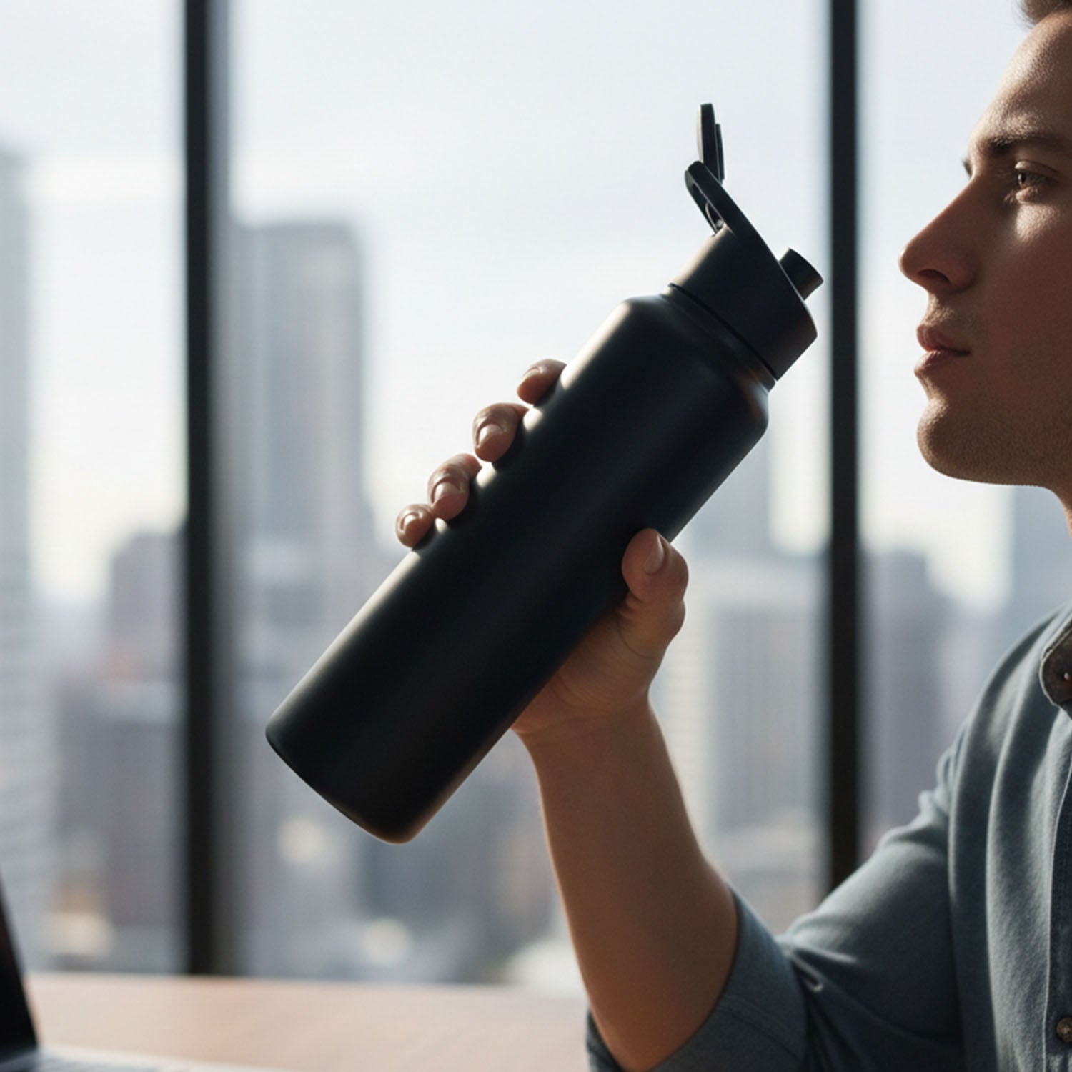 Stainless Steel 1000ml Flip-top Reusable Sports Water Bottle 1 Pc