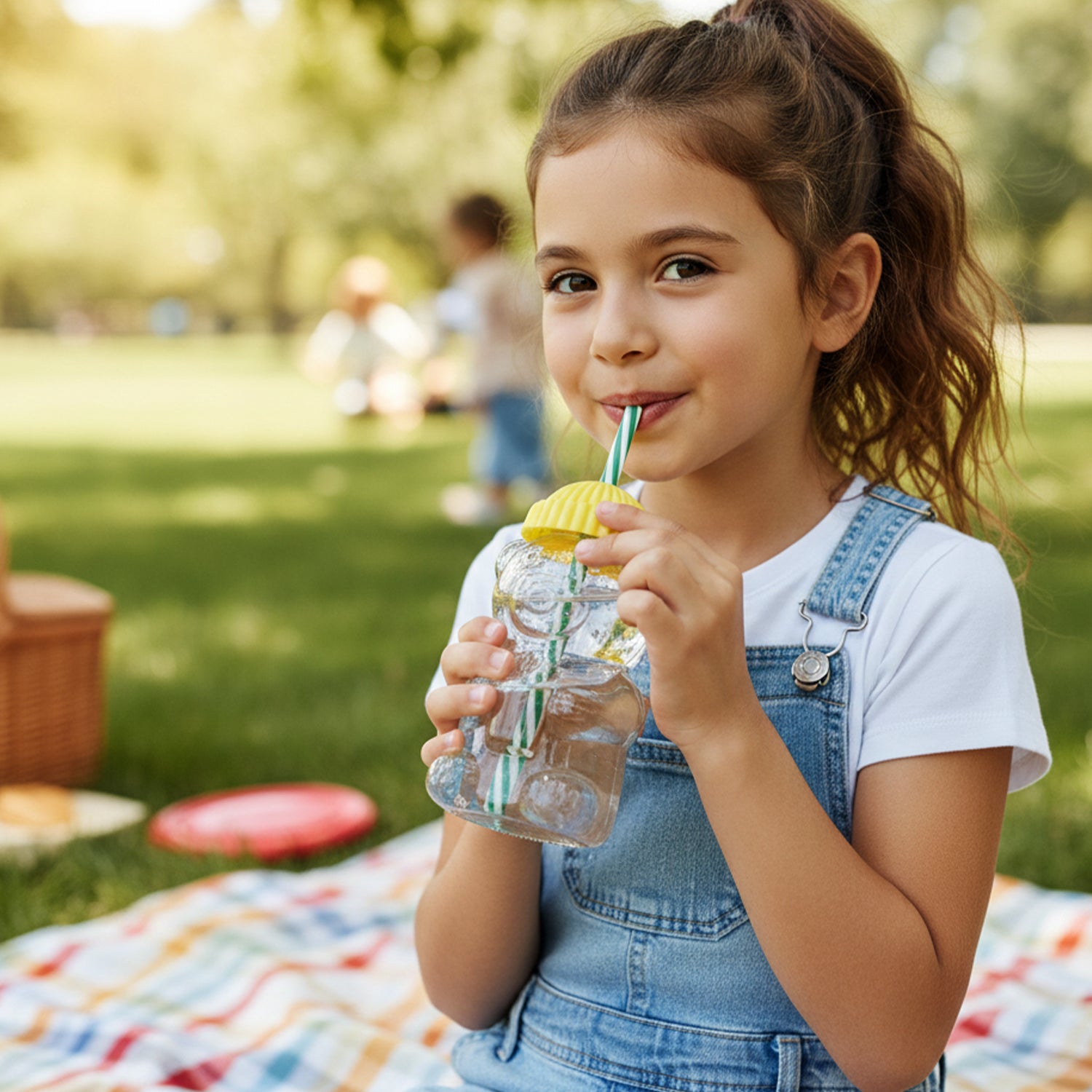 Cute Glass Bear Shape Kids Drinking Cup Bottle With Straw (1 Pc 350 Ml)