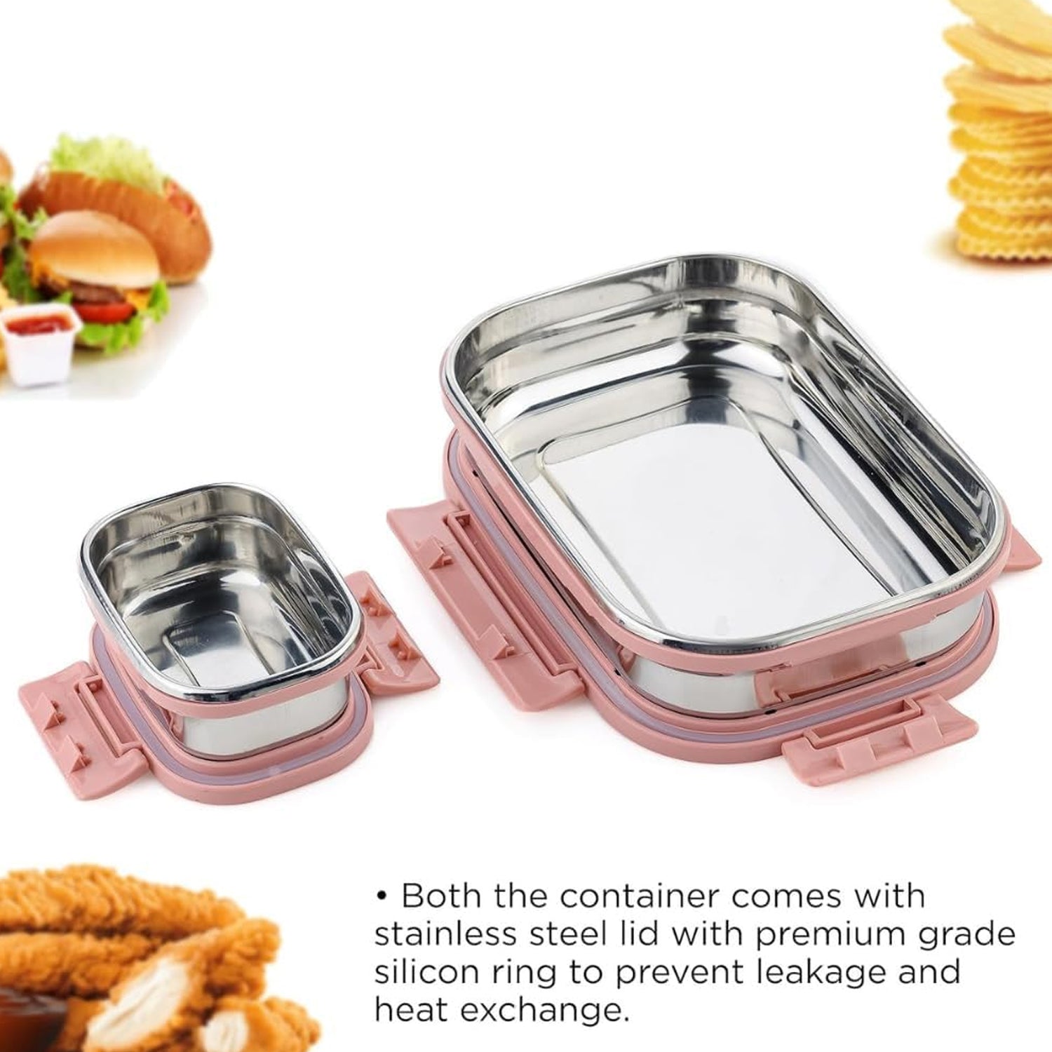 Premium Stainless Steel Leak Proof Air Tight Lunch Boxes (900ml+200ml Approx 2 Pc Set)