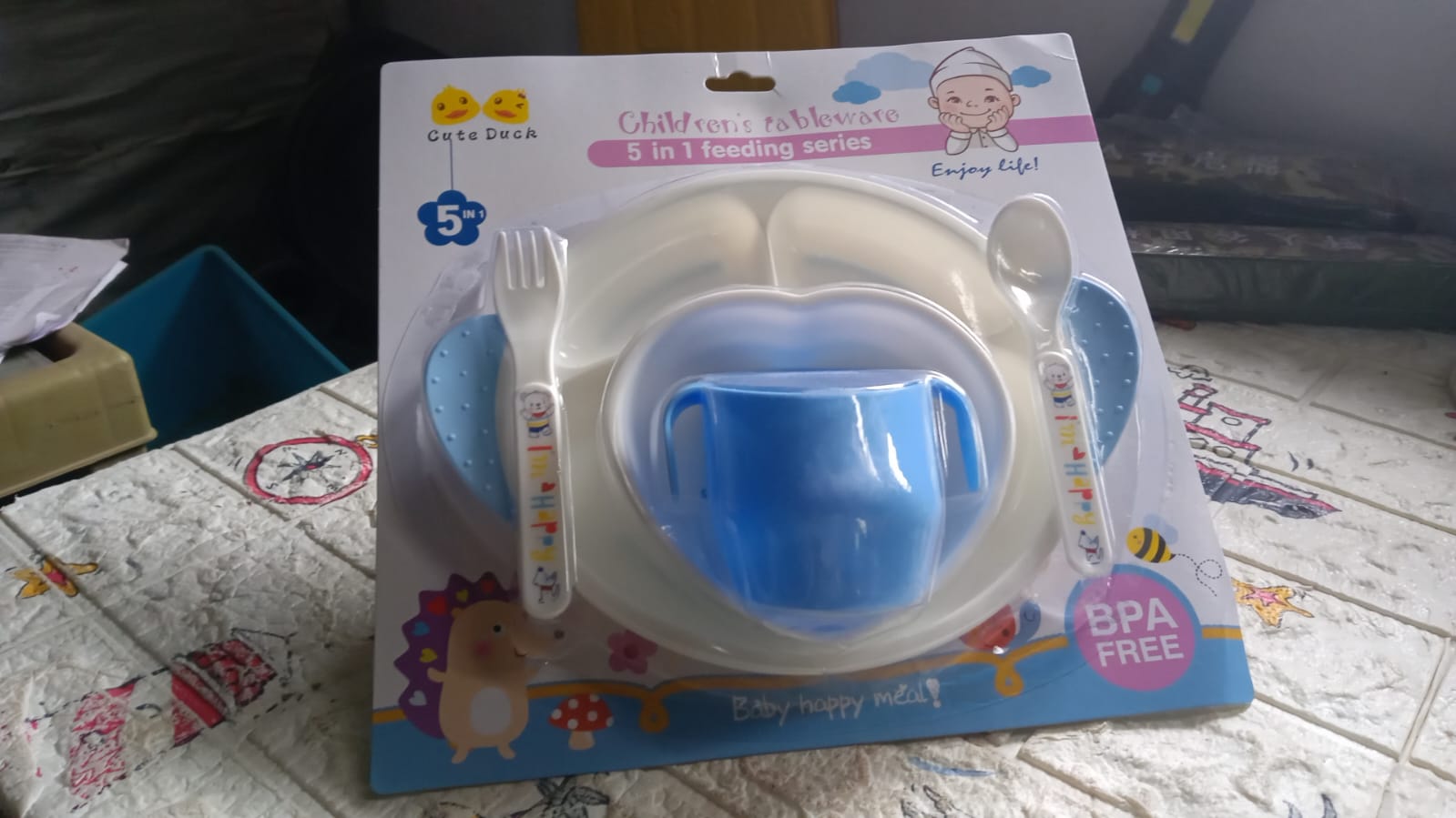 8176 5in1 Baby Feeding Set For Kids And Toddlerschildren Children Dinnerware Set - Feeding Set For Kids Cartoon Design Plate Cup Spoon Fork Tableware Cutlery For Kids Microwave Dishwasher Safe (5 Pcs Set)