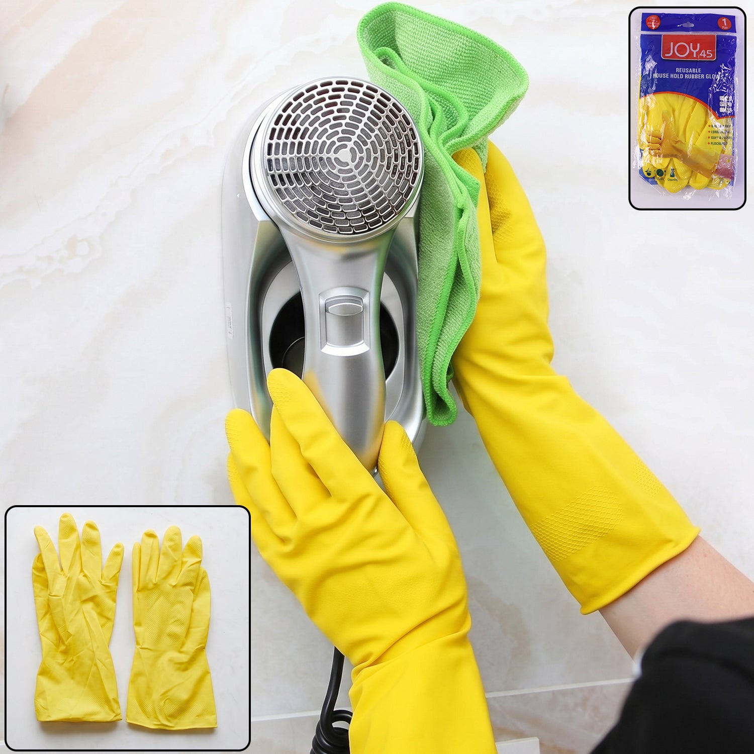 Large Yellow Cleaning Rubber Gloves Reusable Kitchen Dishwashing (1 Pair)