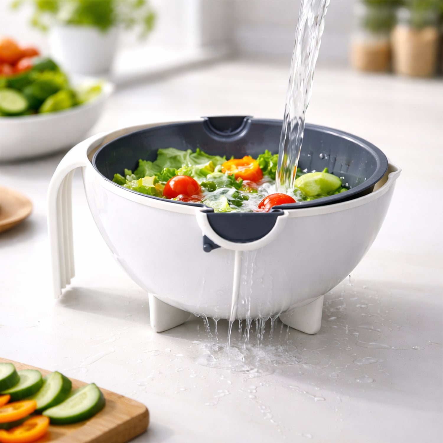 Multipurpose 2 In 1 Vegetable Washing Bowl With Strainer (1 Pc)