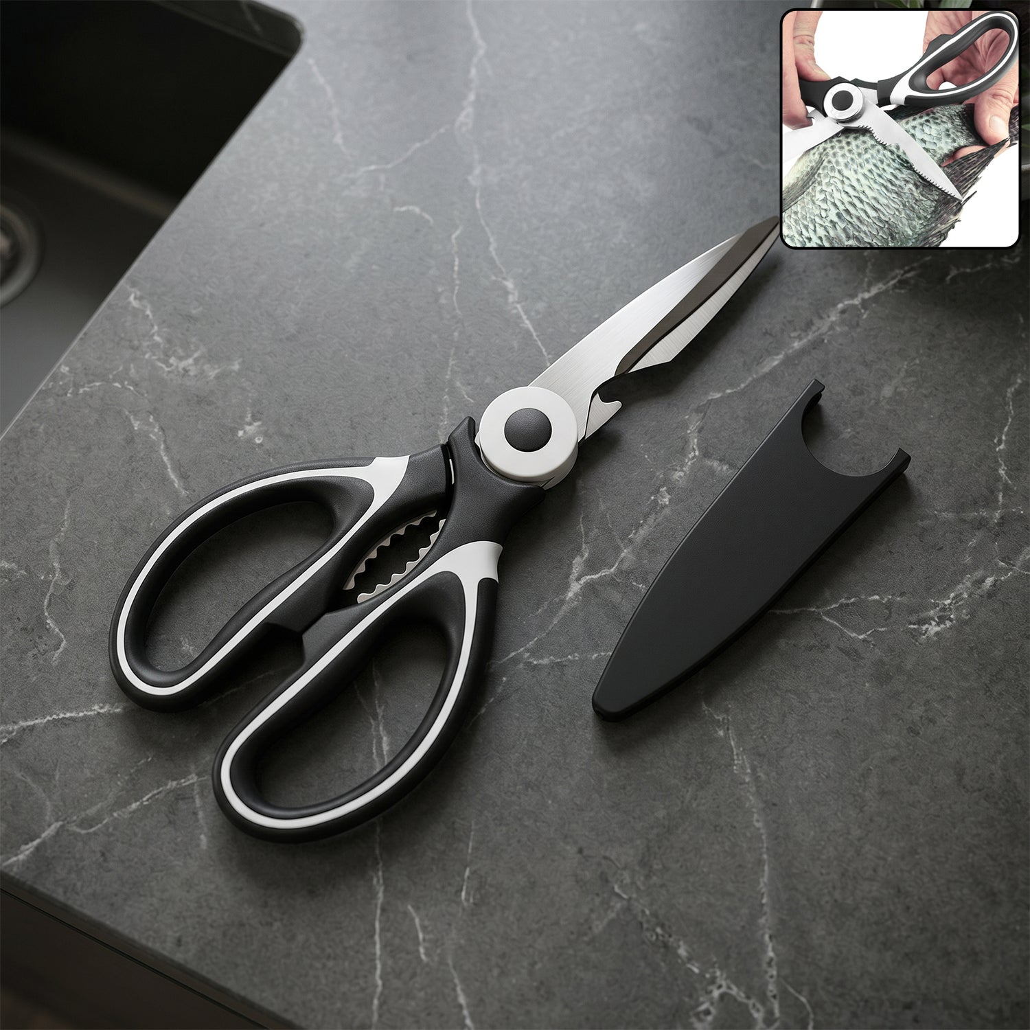 3 In 1 Multi-function Scissor Multipurpose Kitchen Scissors Steel Blades (1 Pc)