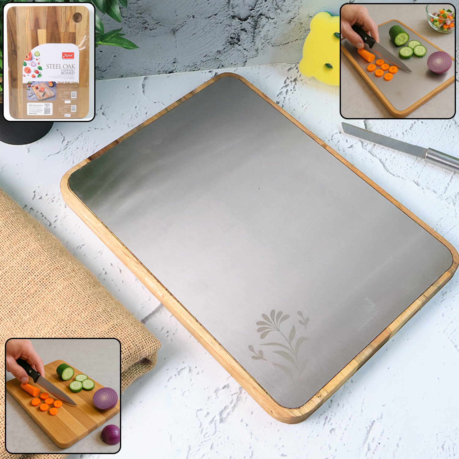 Apex Steel Oak Cutting Board With Wooden Handle (1 Pc)