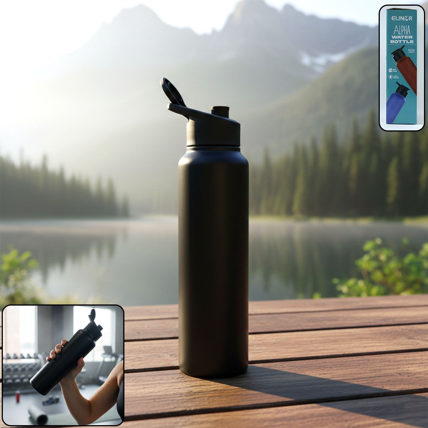 Stainless Steel 1000ml Flip-top Reusable Sports Water Bottle 1 Pc
