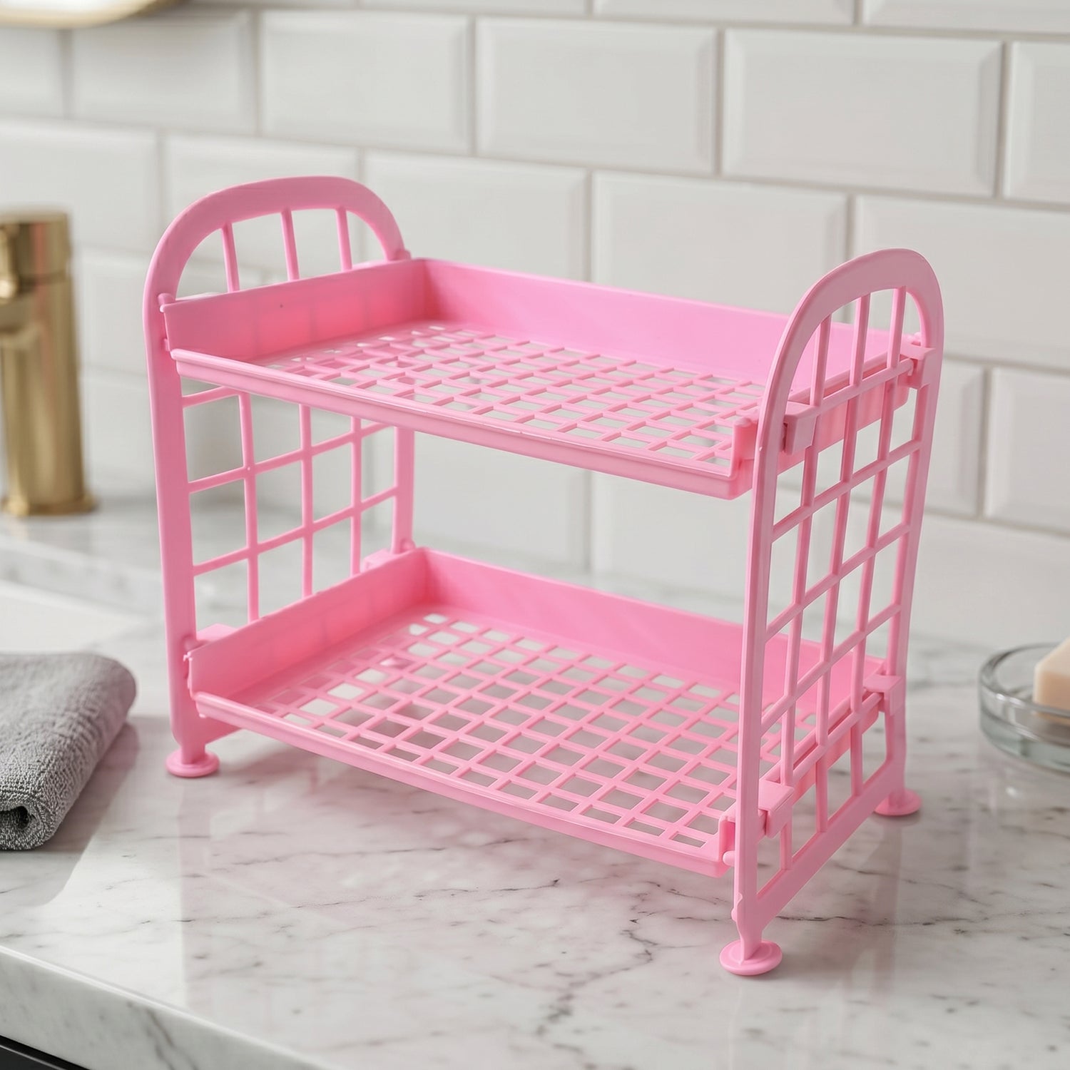 2 Layer Small Plastic Rack Multipurpose Storage Organizer Shelf Kitchen (1 Pc)