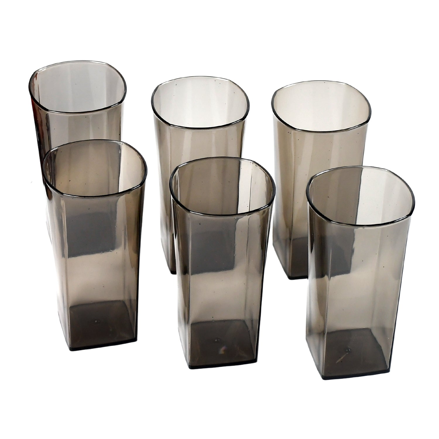 4974 Unbreakable Stylish Transparent Square Design Waterjuicebeerwine Tumbler Plastic Glass Set ( 300 Ml Pack Of 6) ( Black )