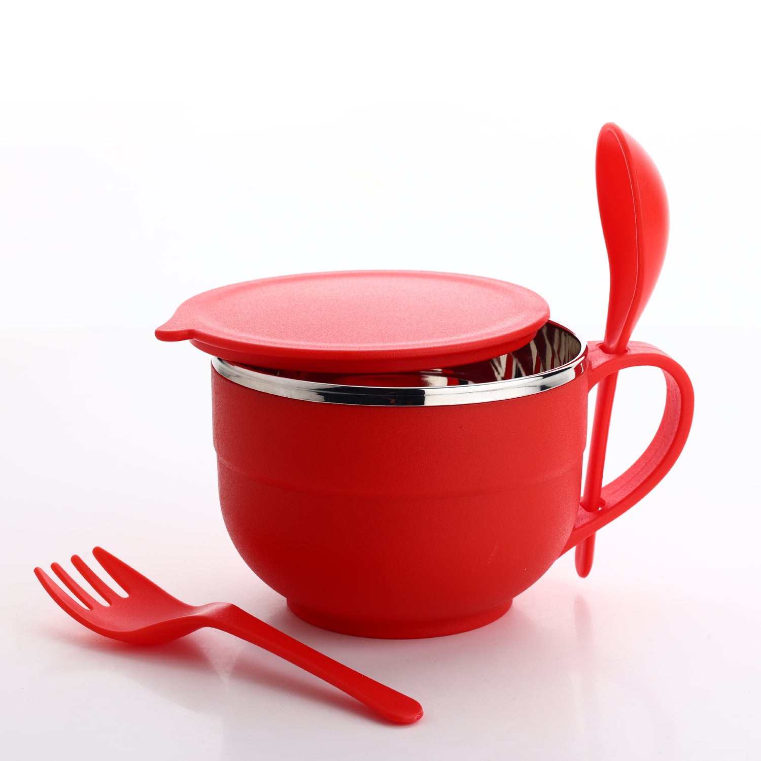 8130 Noodles Soup Bowl With Spoon And Fork Handle Spoon Holder Stainless Steel Bowl And Spoon Set Stainless Steel Storage