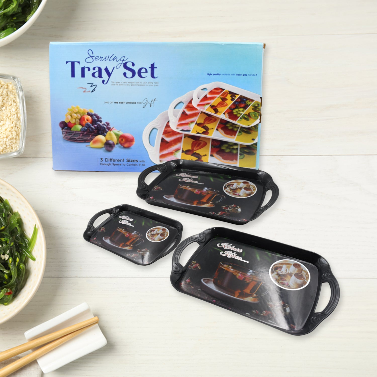 5211a Serving Tray Set Of 3 Melamine Trays For Kitchen Snacks Serving Tray Tray Set For Serving Tea Tray For Serving Fancy Trays For Serving Gift Item Different Size For Kitchen Office Use