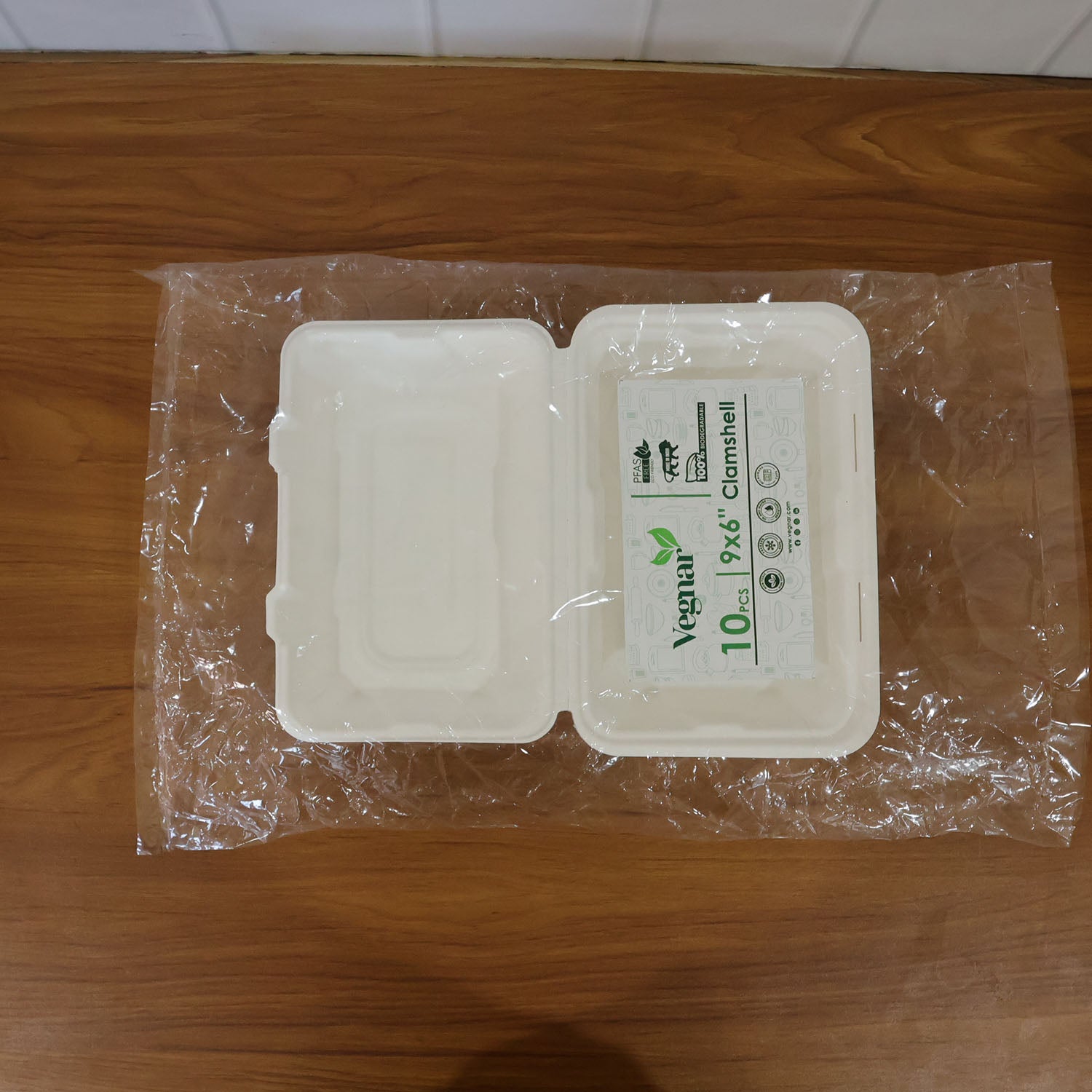 Vegnar Premium Bagasse Clamshell Food Box (10 Pc 9x6 Inch)
