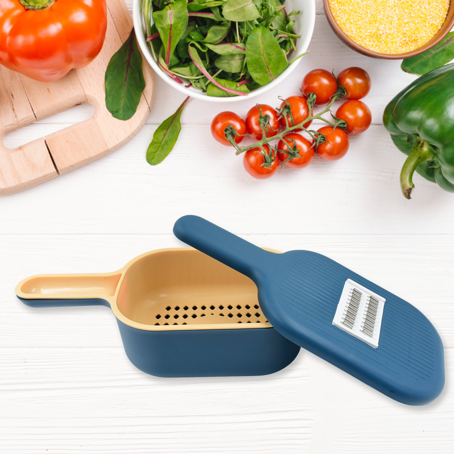Vegetable Slicer Cutter - 6 Blades Kitchen Accessories Tools Appliances With Container Handle (1 Set)