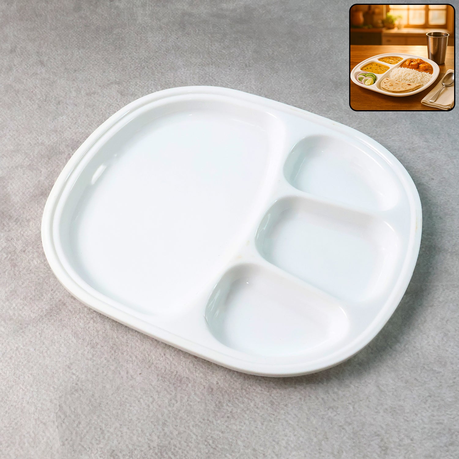 Plastic Large Compartment Dinner Plate Thali With 4 Sections