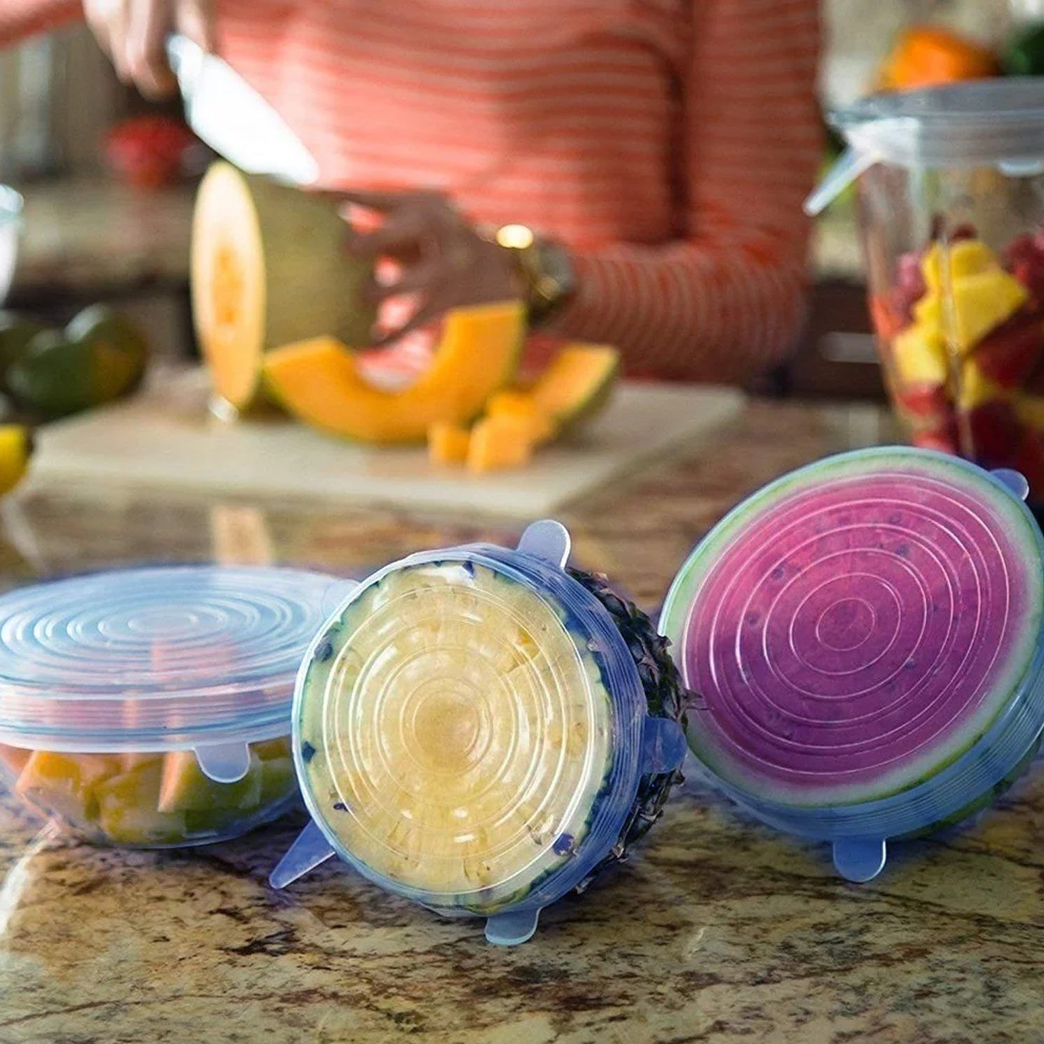 12 Peace Reusable Stretch Lids Set With 2 Storage Pouches Flexible Food Cover Lids