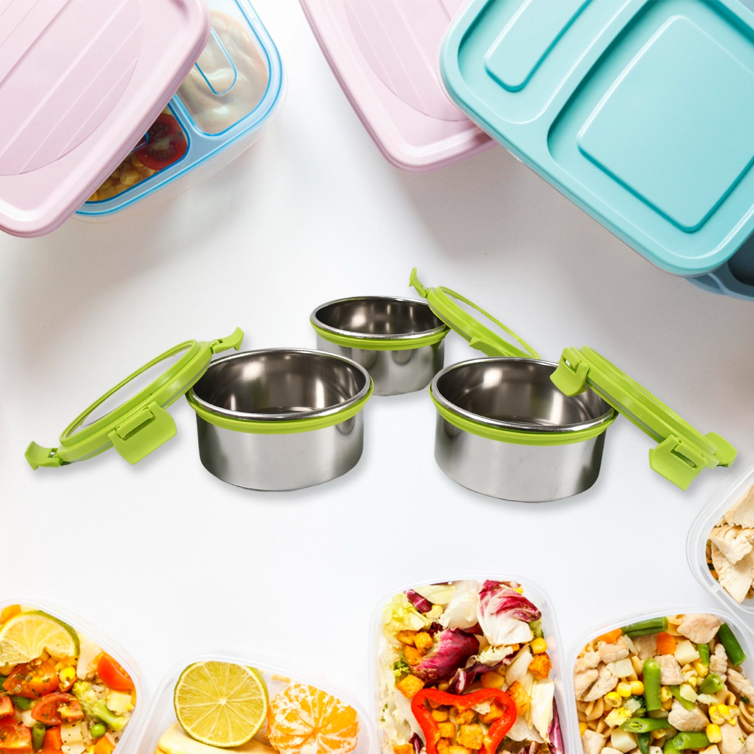 Stainless Steel Tiffin Lunch Box Container Dabba With 4 Side Clip Lock Lid For Office School Use Food Grade Air Tight Easy To Carry Leak Proof