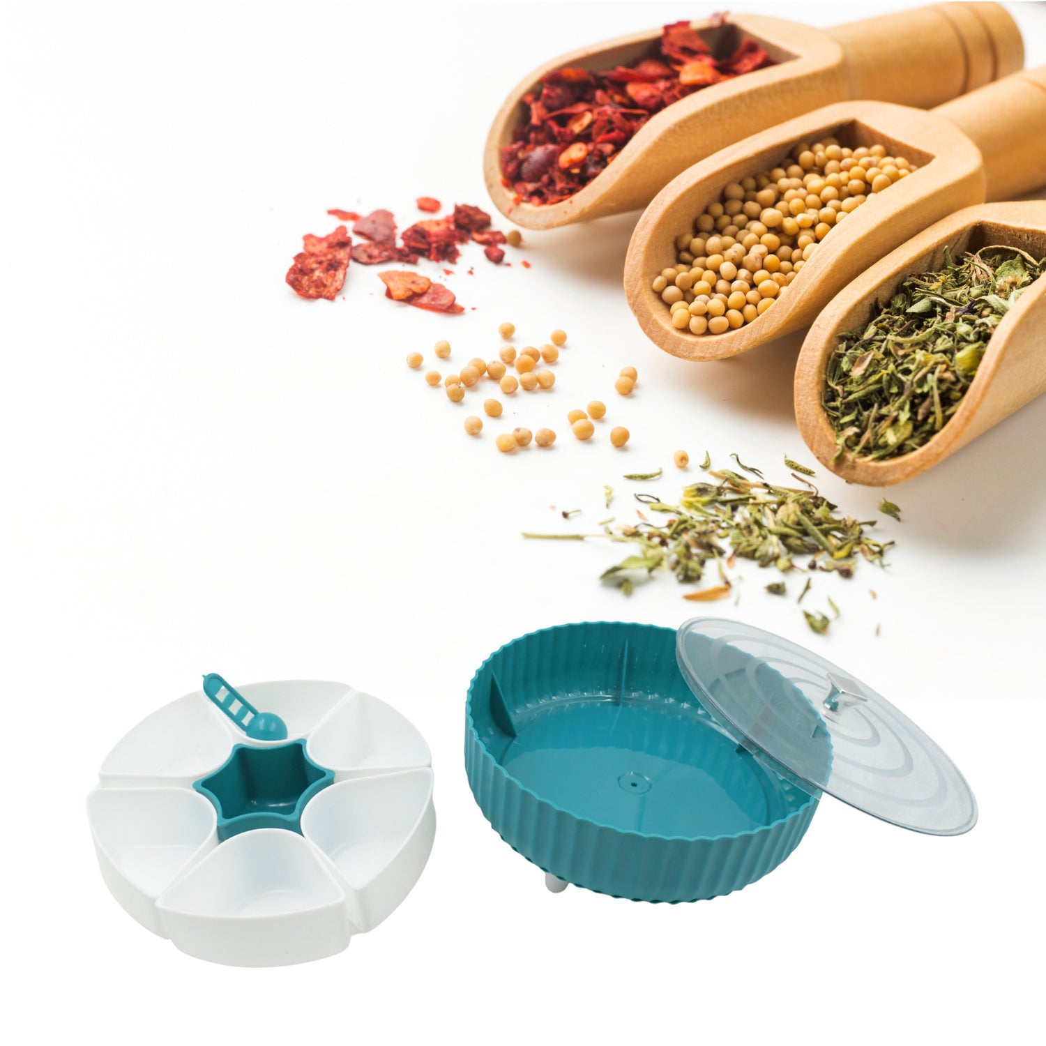 5811 360 Revolving Spice Box Dry Fruit Box Plastic 7 Compartment Box Suitable For Multipurpose Storage Use Like Dry Fruit Spices Pickle Tea Sugar Etc Kitchen Use
