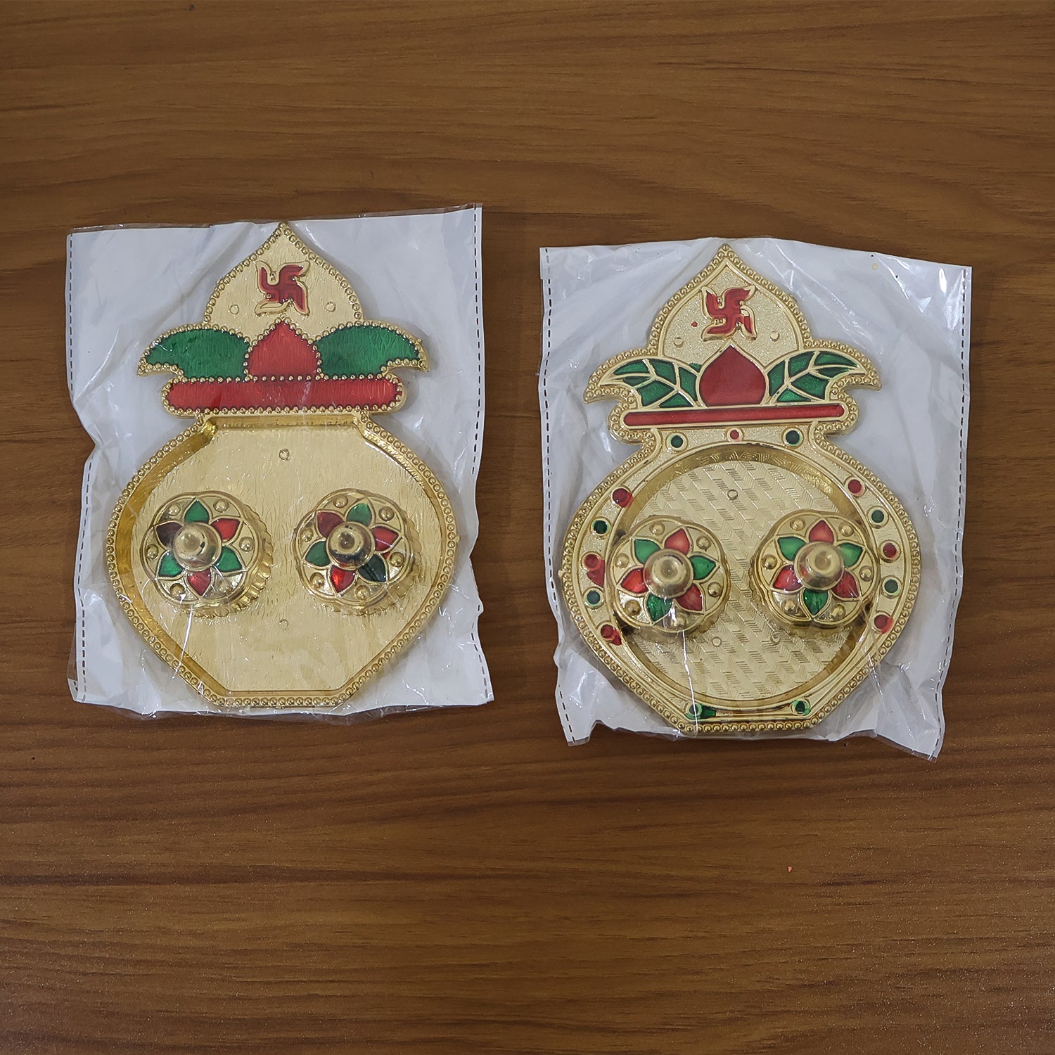 Decorative Plastic Kalash-shape Double Kumkum Box (Mix Design 1 Pc)
