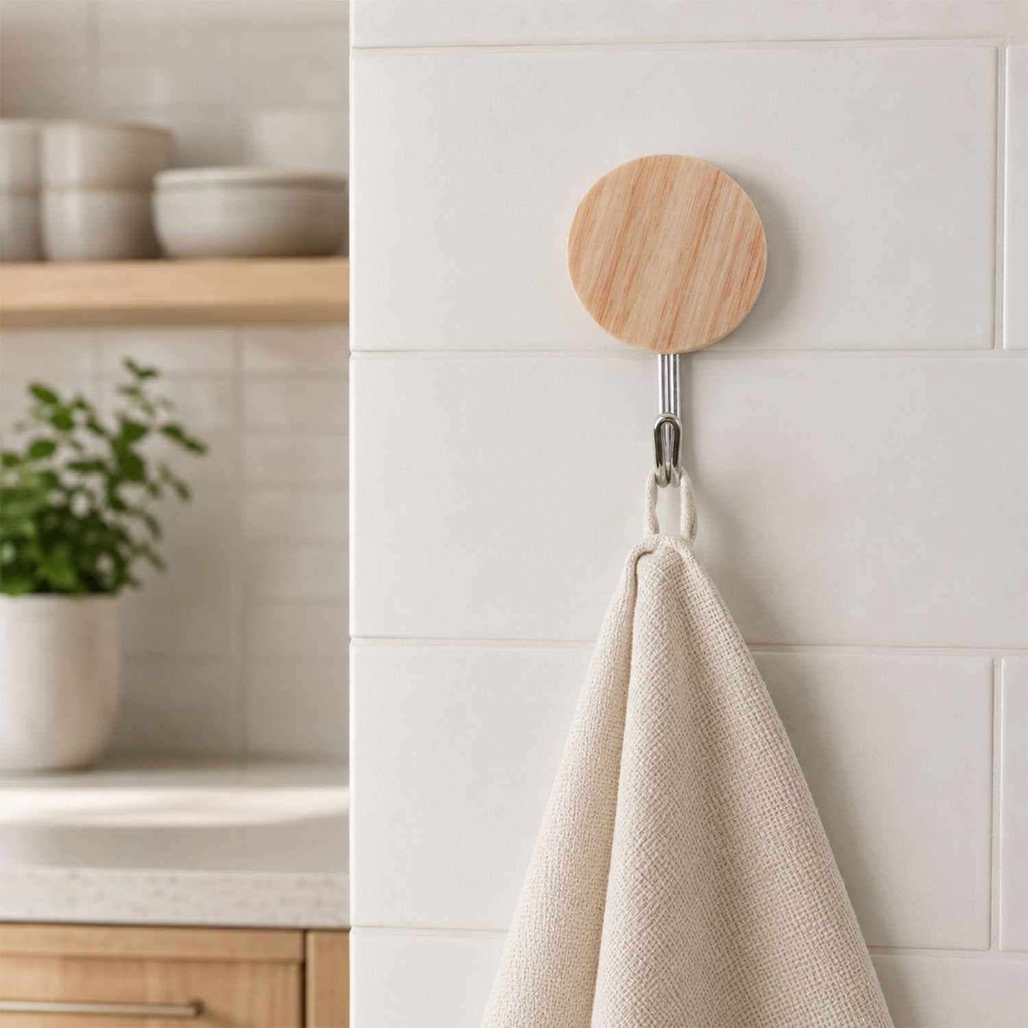 Self Adhesive Wall Hooks Strong Sticky Wooden Look Hanger No Drill (18 Pc)