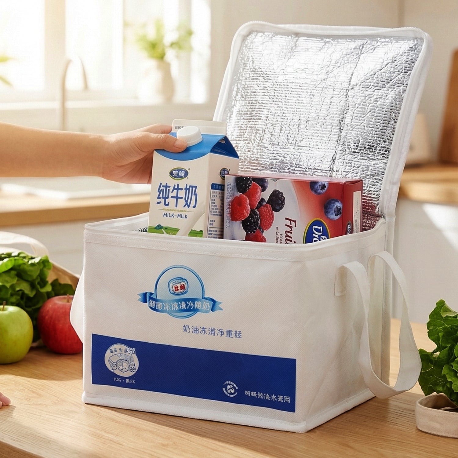 Portable Insulated Lunch Bag With Zipper Closure 16x19x21 Cm