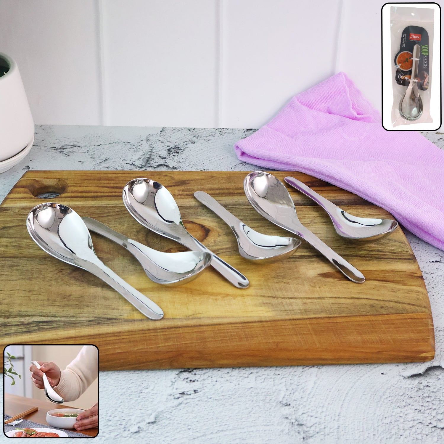 Apex Premium Stainless Steel Soup Spoon Set 6 Pieces