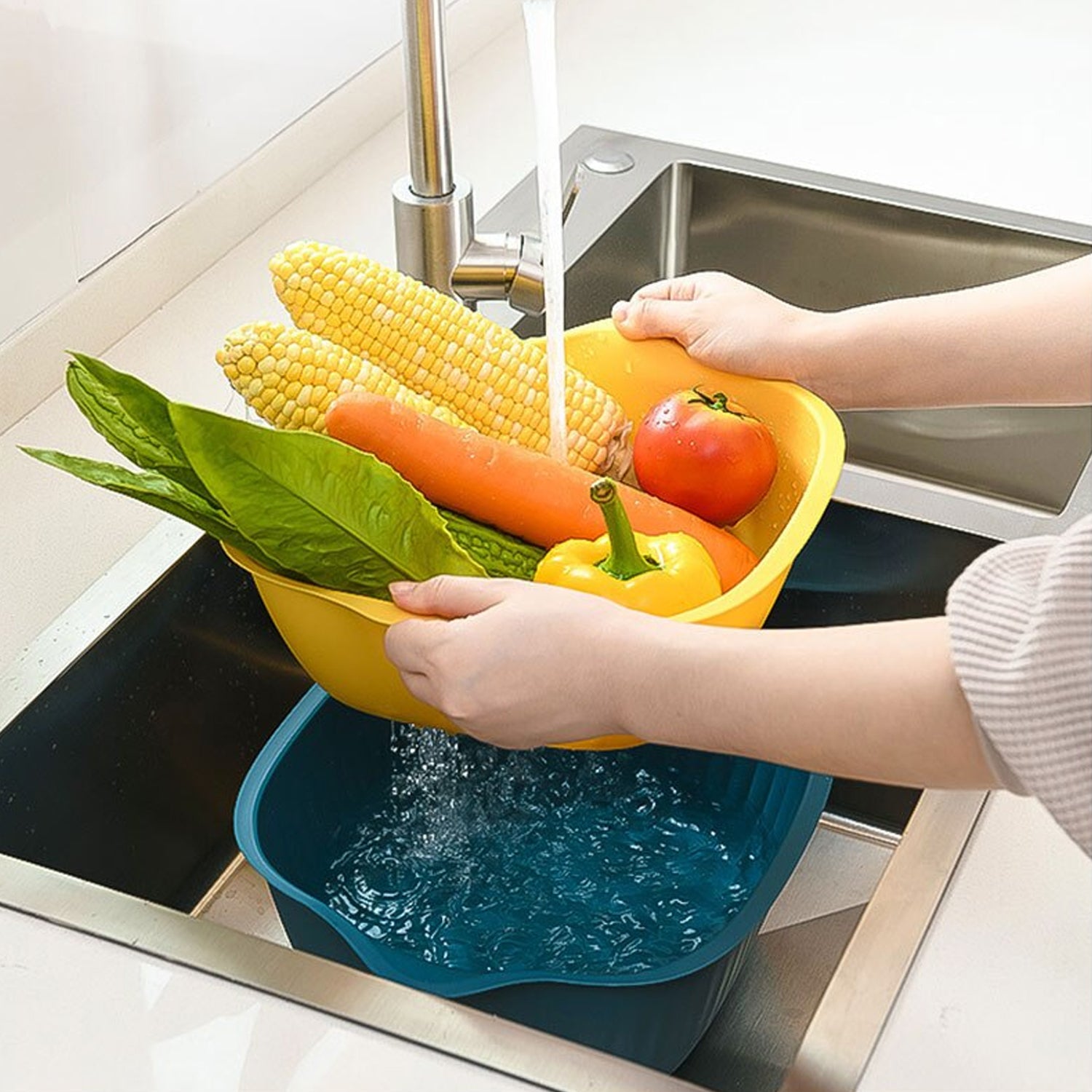 5228a Kitchen Bowl Plastic Washing Bowl And Strainer Drainer Basket For Home Kitchen Use