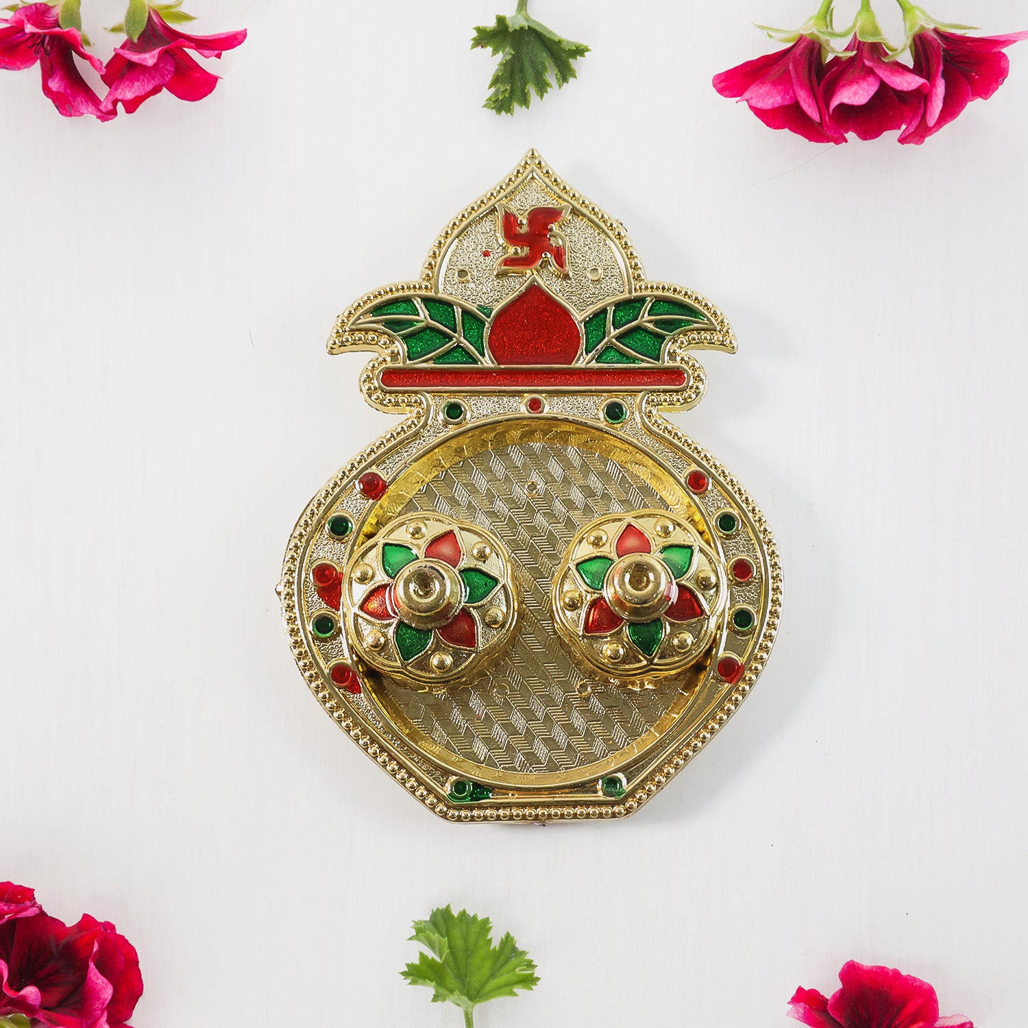 Decorative Plastic Kalash-shape Double Kumkum Box (Mix Design 1 Pc)