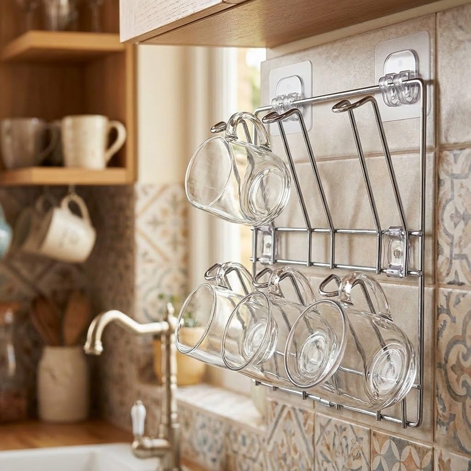 Wall-mounted Stainless-steel Cup Mug Holder Rack (25 X 25 Cm 1 Pc)